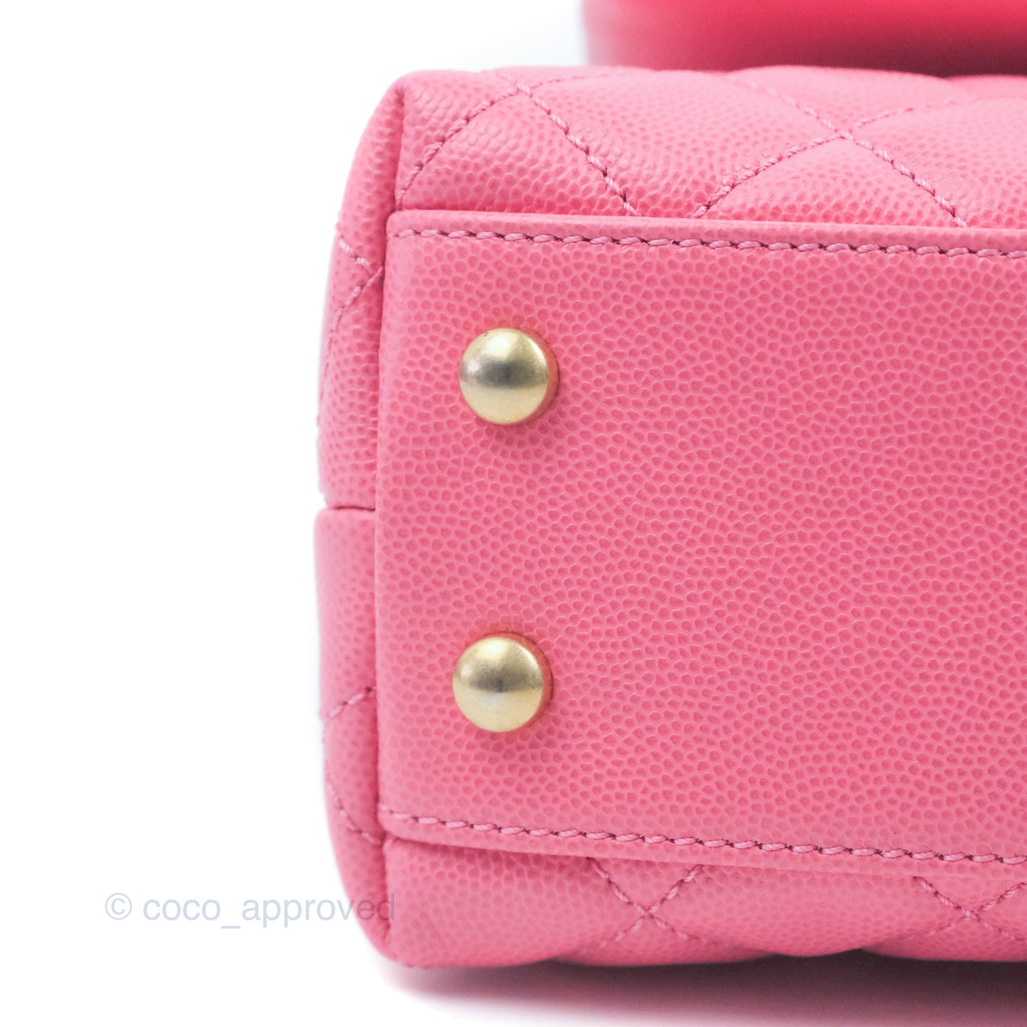 Chanel Small Coco Handle Quilted Pink Caviar Aged Gold Hardware Lizard Embossed Handle