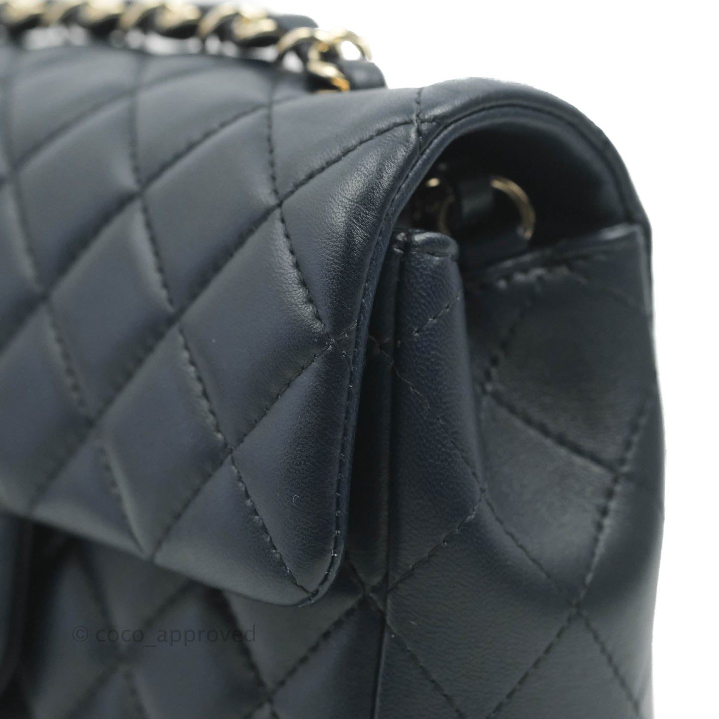 Chanel Quilted Mini Rectangular Flap Navy Lambskin Gold Hardware