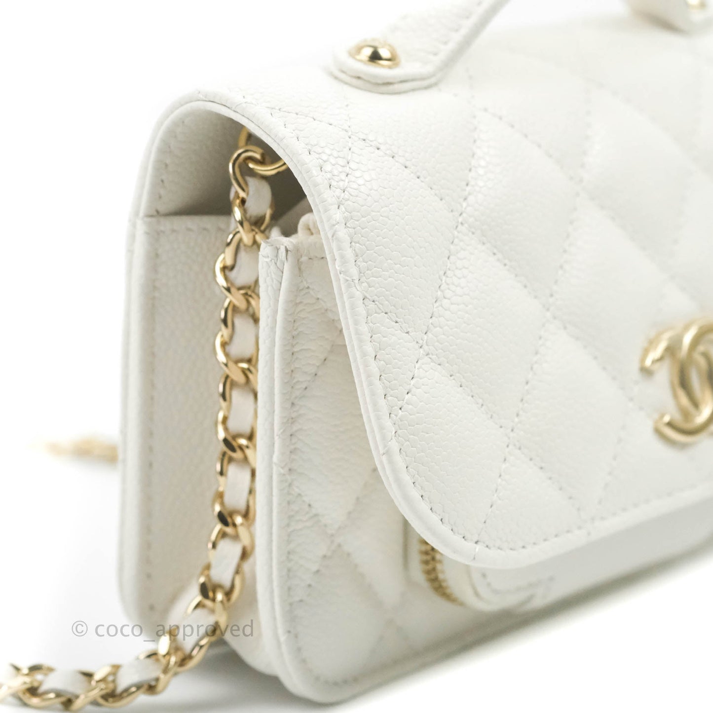 Chanel Business Affinity Clutch With Chain White Caviar Gold Hardware