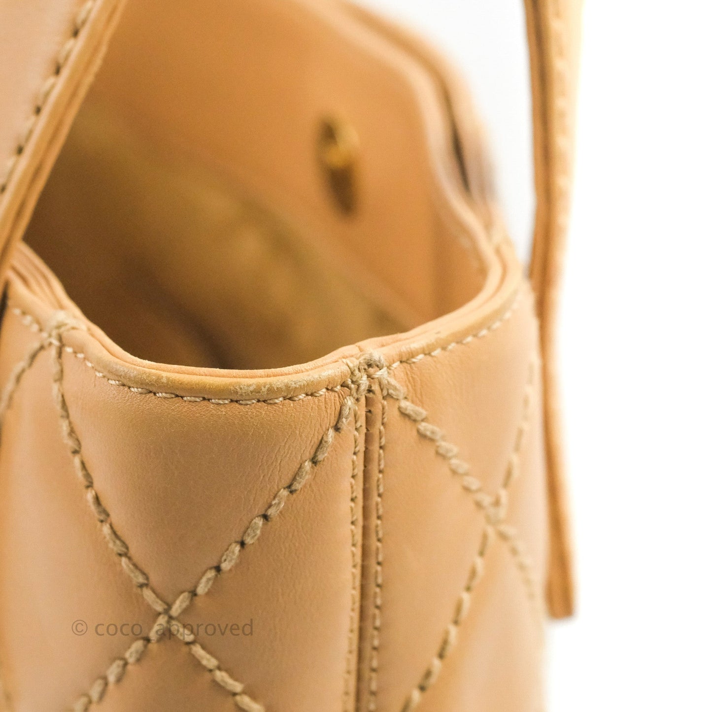 Chanel Vintage Quilted CC Tote Bag Beige Calfskin Gold Hardware