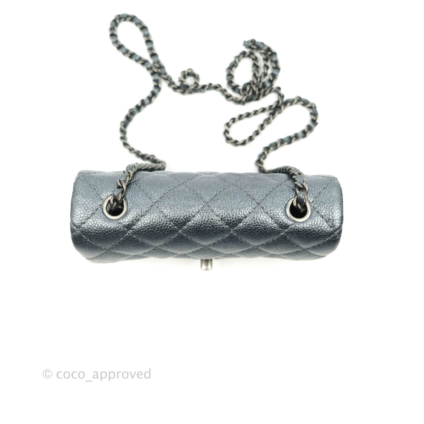 Chanel Quilted Extra Mini Rectangular Flap Metallic Dark Grey Caviar Ruthenium Hardware