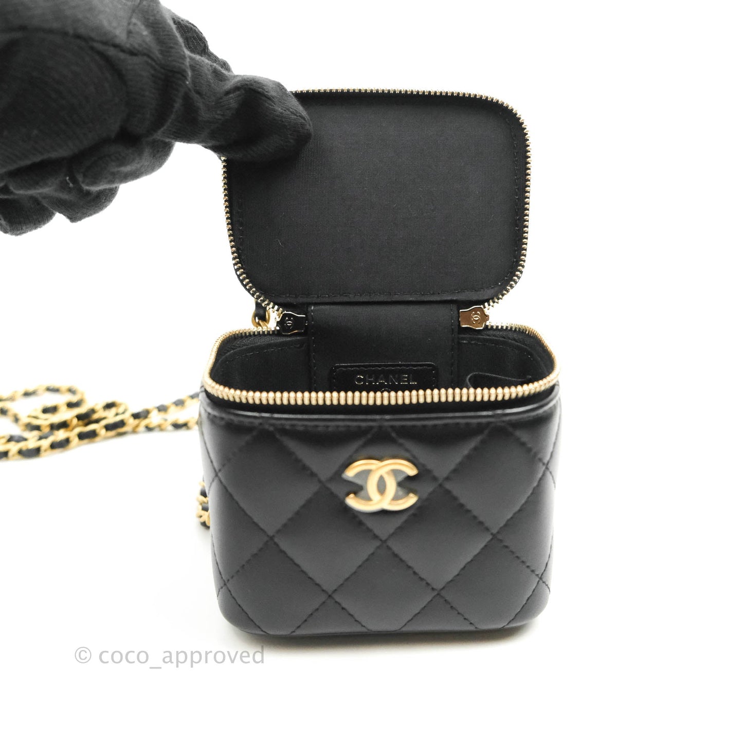 Chanel Mini Top Handle Vanity With Chain Black Lambskin Gold Hardware