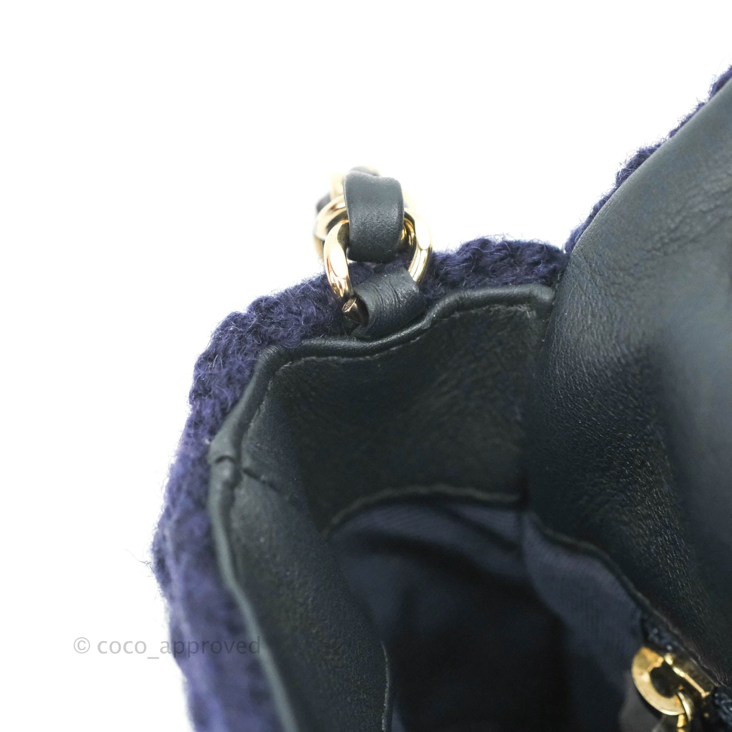 Chanel Mini Rectangular Flap Navy Blue Cable Knit Gold Hardware