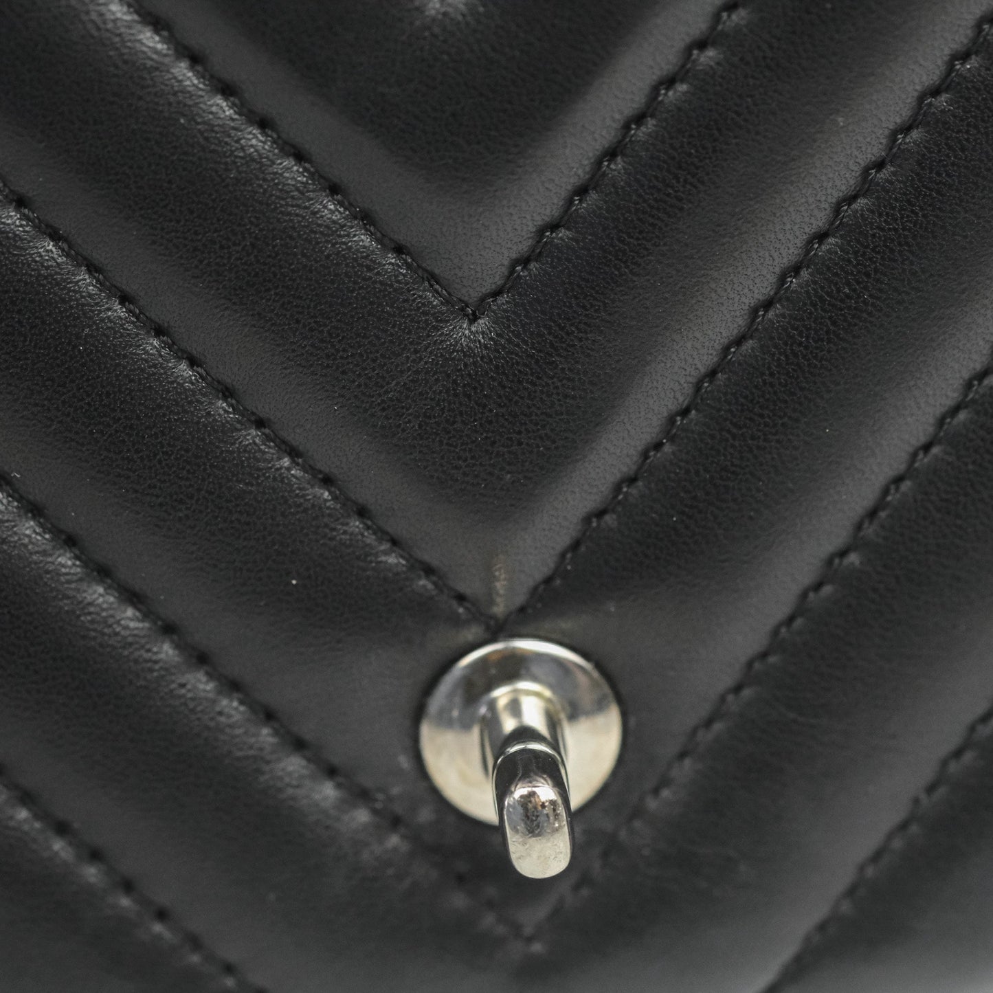Chanel Surpique Chevron Medium Flap Black Silver Hardware