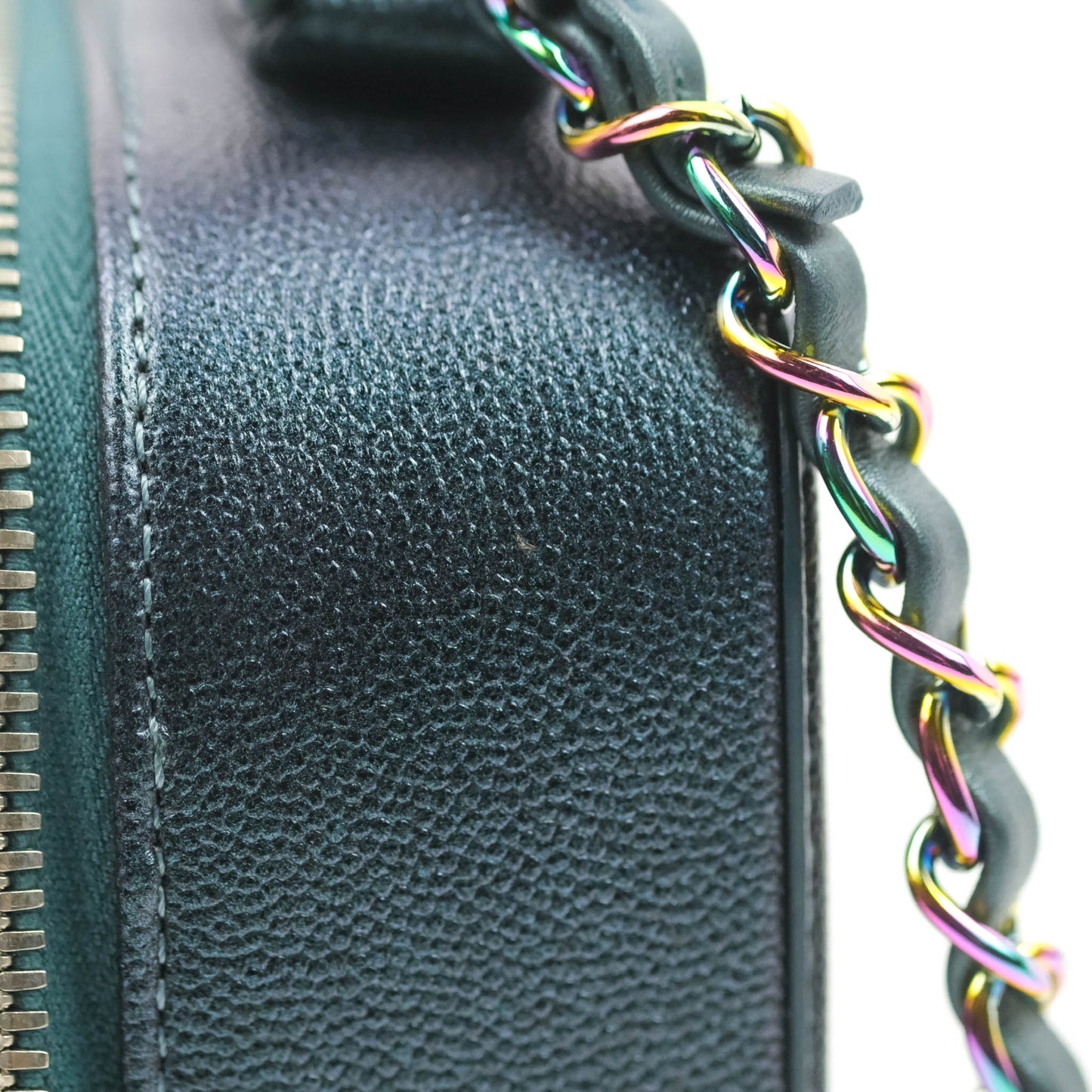 Chanel Quilted Medium CC Filigree Vanity Case Iridescent Dark Turquoise Caviar Rainbow Hardware