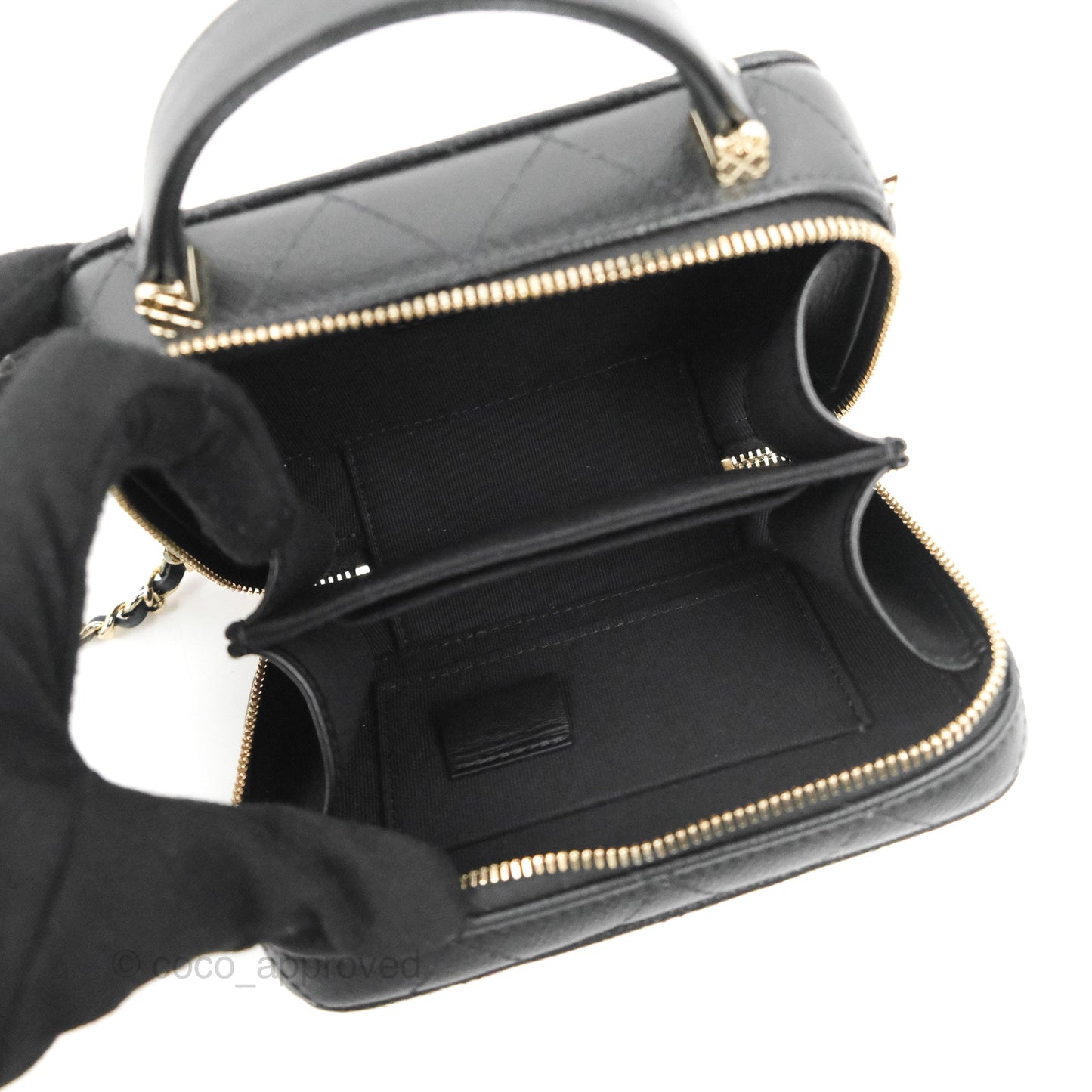 Chanel Vanity Handle With Chain Black Caviar Gold Hardware 22P