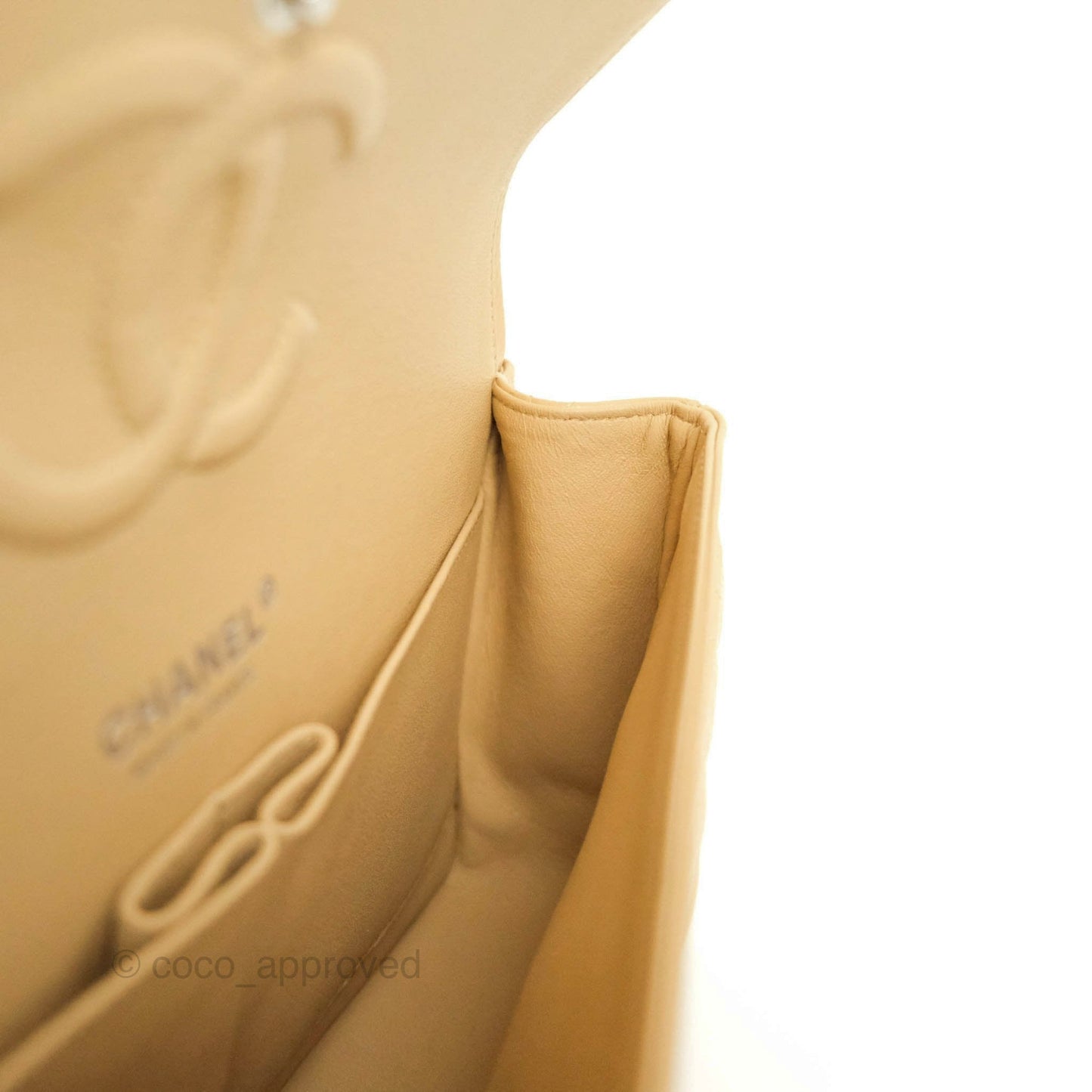 Chanel Classic M/L Medium Double Flap Beige Caviar Silver Hardware