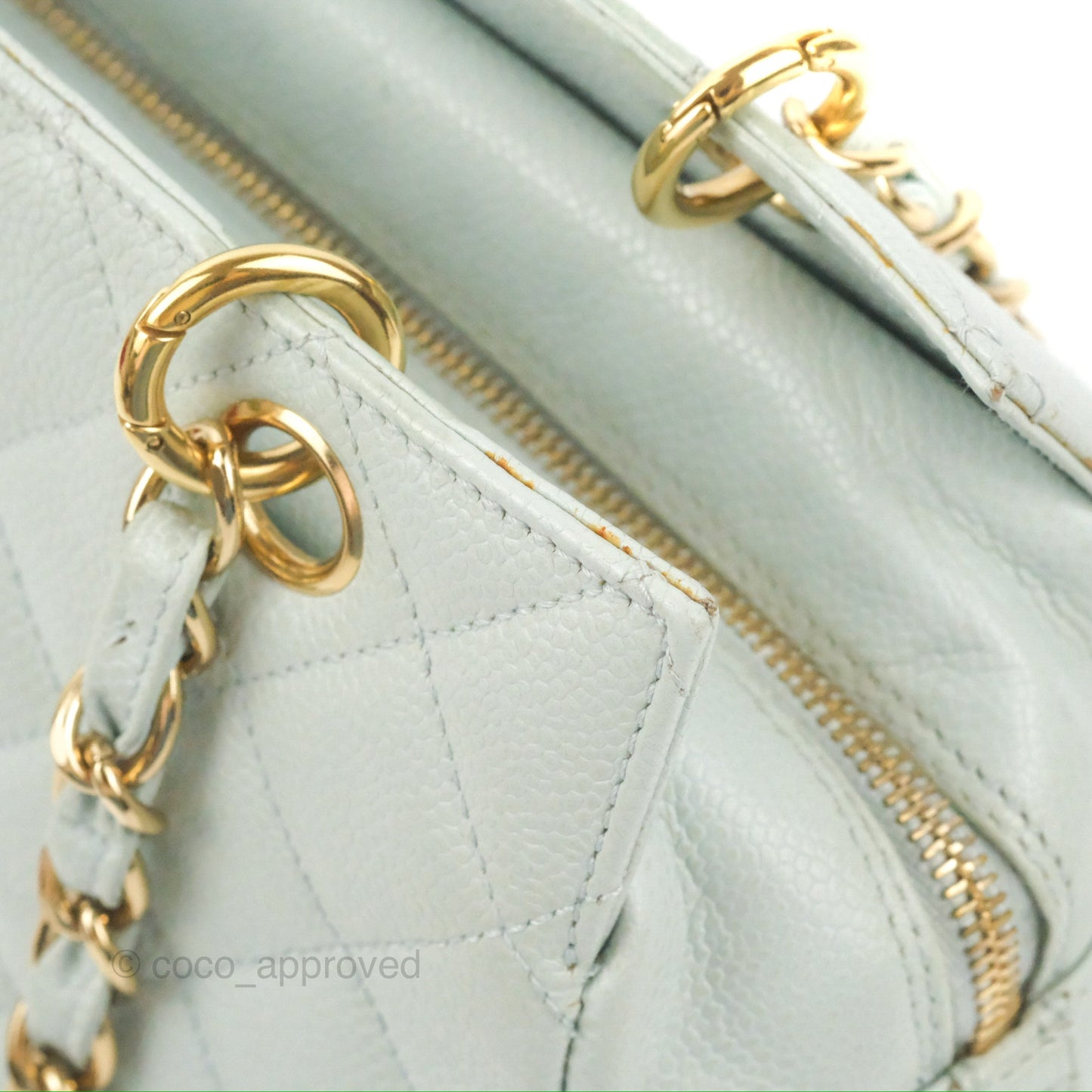 Chanel PTT Petite Timeless Shopping Tote Bag Light Tiffany Blue Caviar Gold Hardware