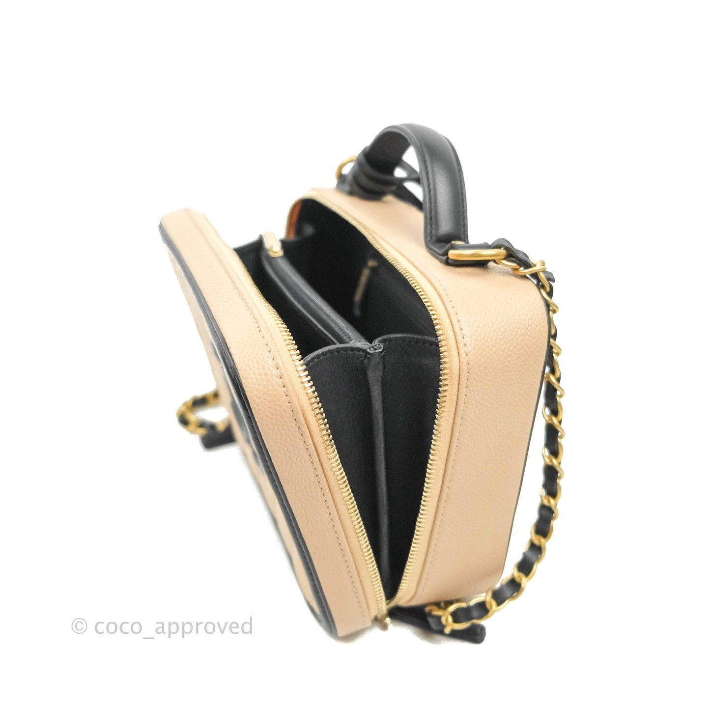 Chanel Quilted Medium CC Filigree Vanity Case Beige Caviar Gold Hardware