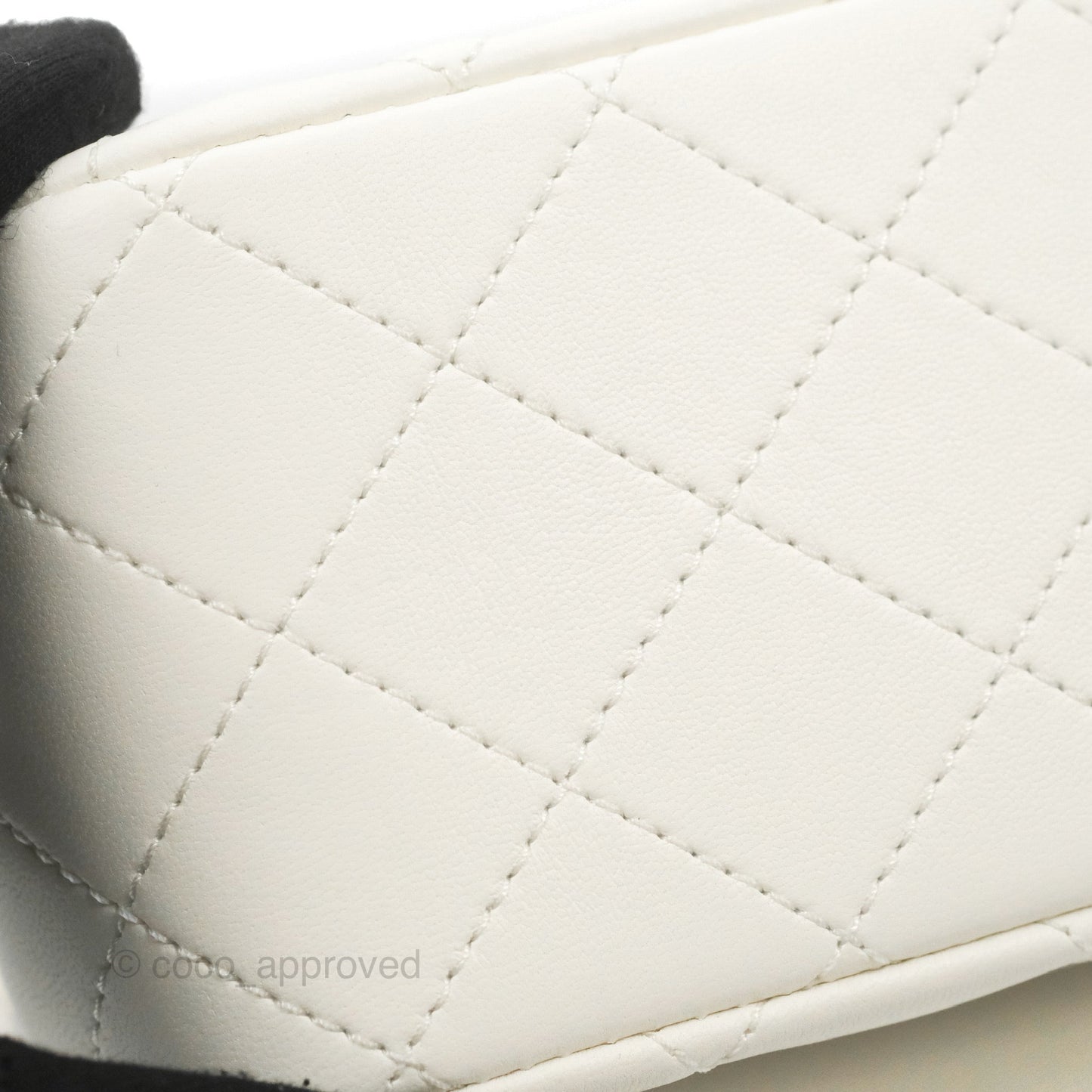 Chanel Mini Square Pearl Crush Quilted White Lambskin Aged Gold Hardware
