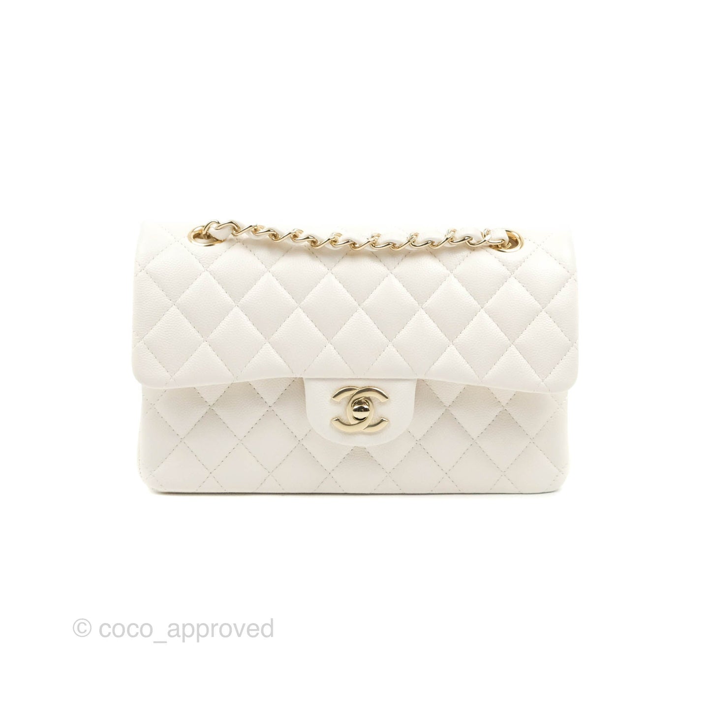 Chanel Classic Small S/M Flap White Caviar Gold Hardware 21S