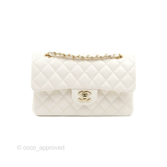 Chanel Classic Small S/M Flap White Caviar Gold Hardware 21S