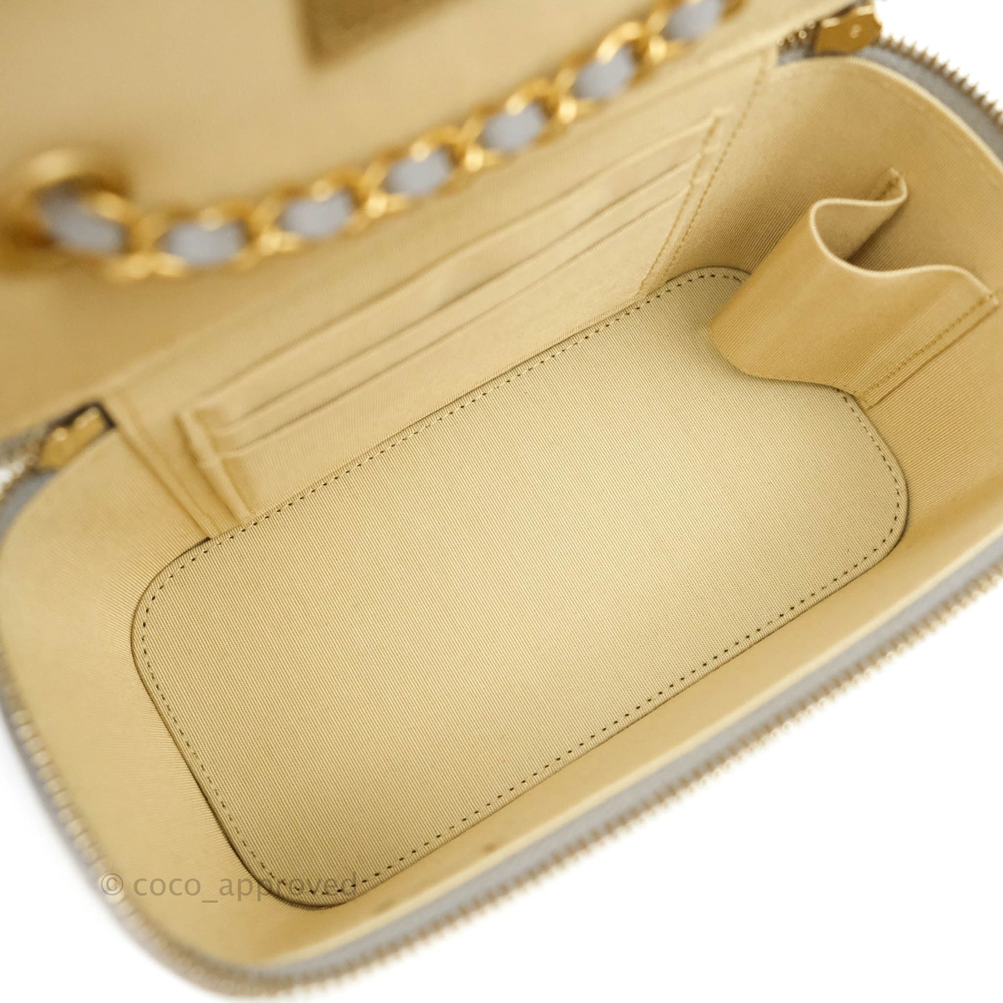 Chanel Vanity with Pearl Crush Chain Grey Lambskin Aged Gold Hardware