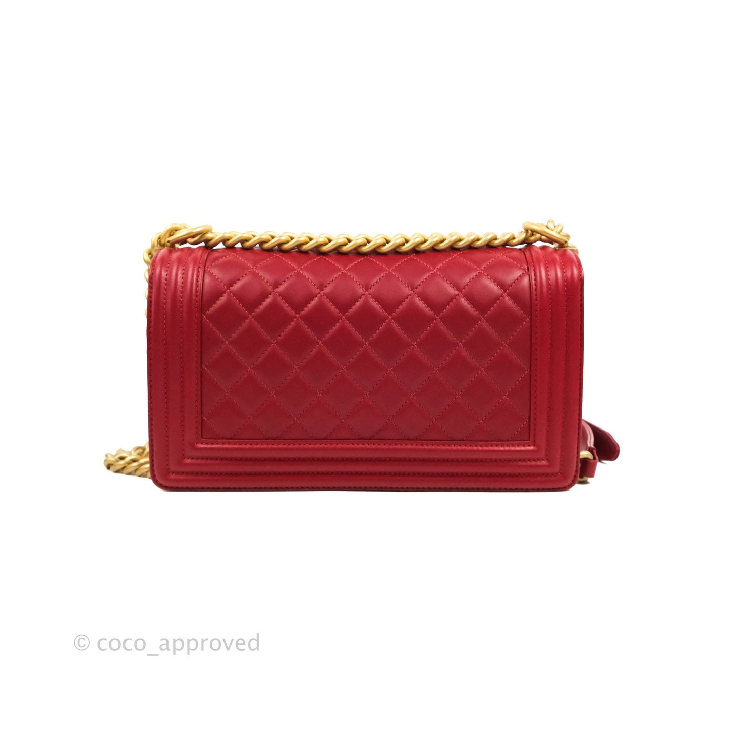 Chanel Quilted Medium Boy Red Lambskin Aged Gold Hardware