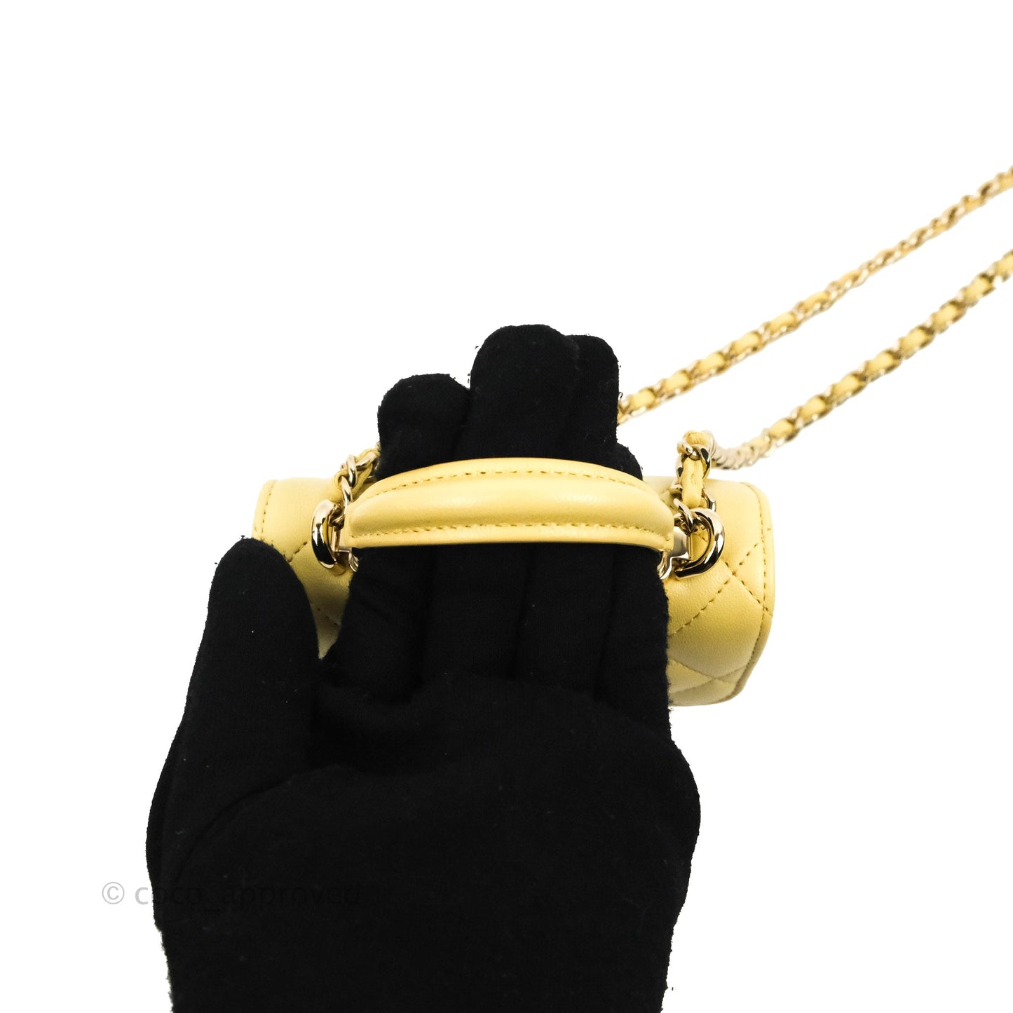 Chanel Mini Handle Clutch With Chain Yellow Lambskin Gold Hardware