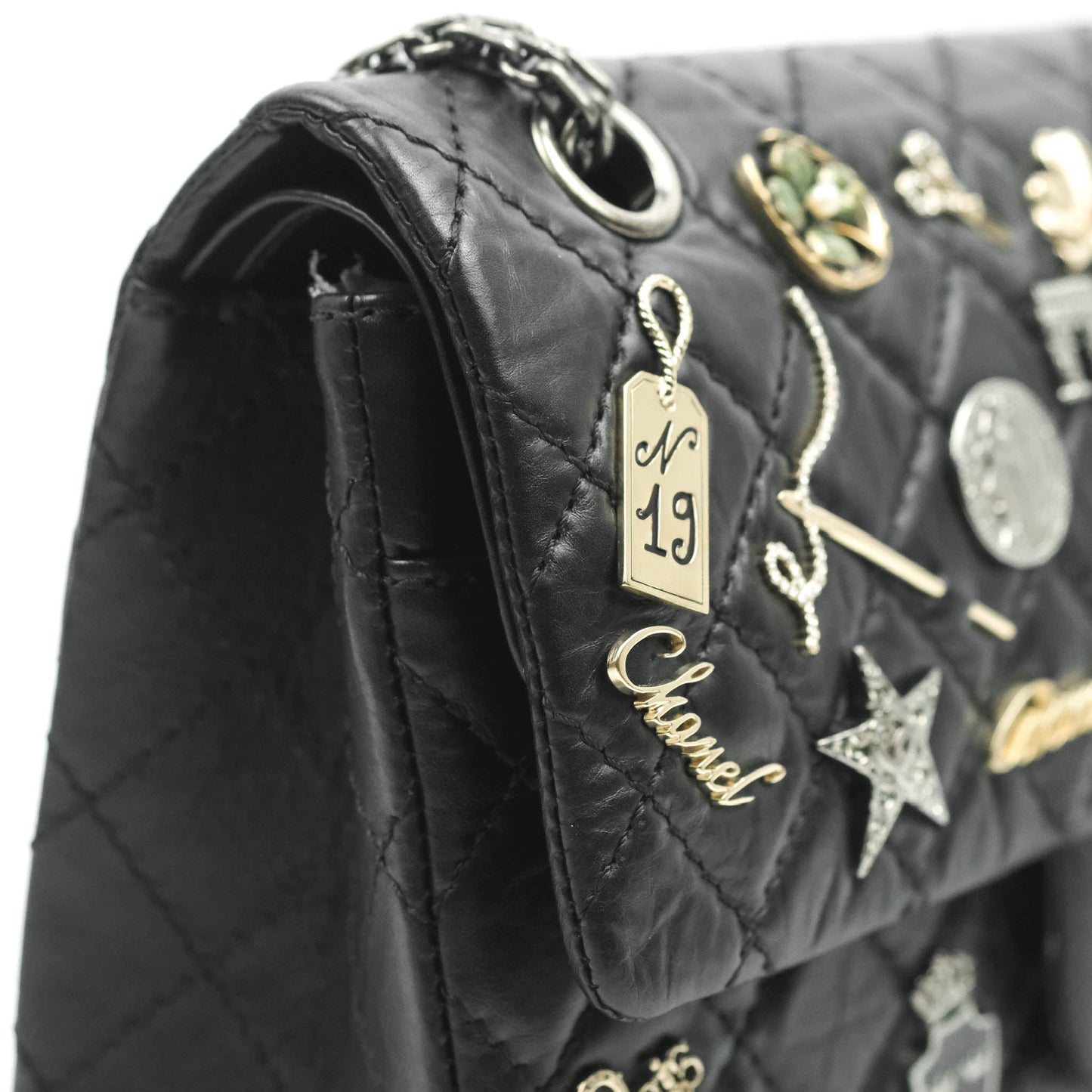 Chanel 2.55 Reissue Lucky Charms 225 Flap Black Crumpled Calfskin Ruthenium Hardware