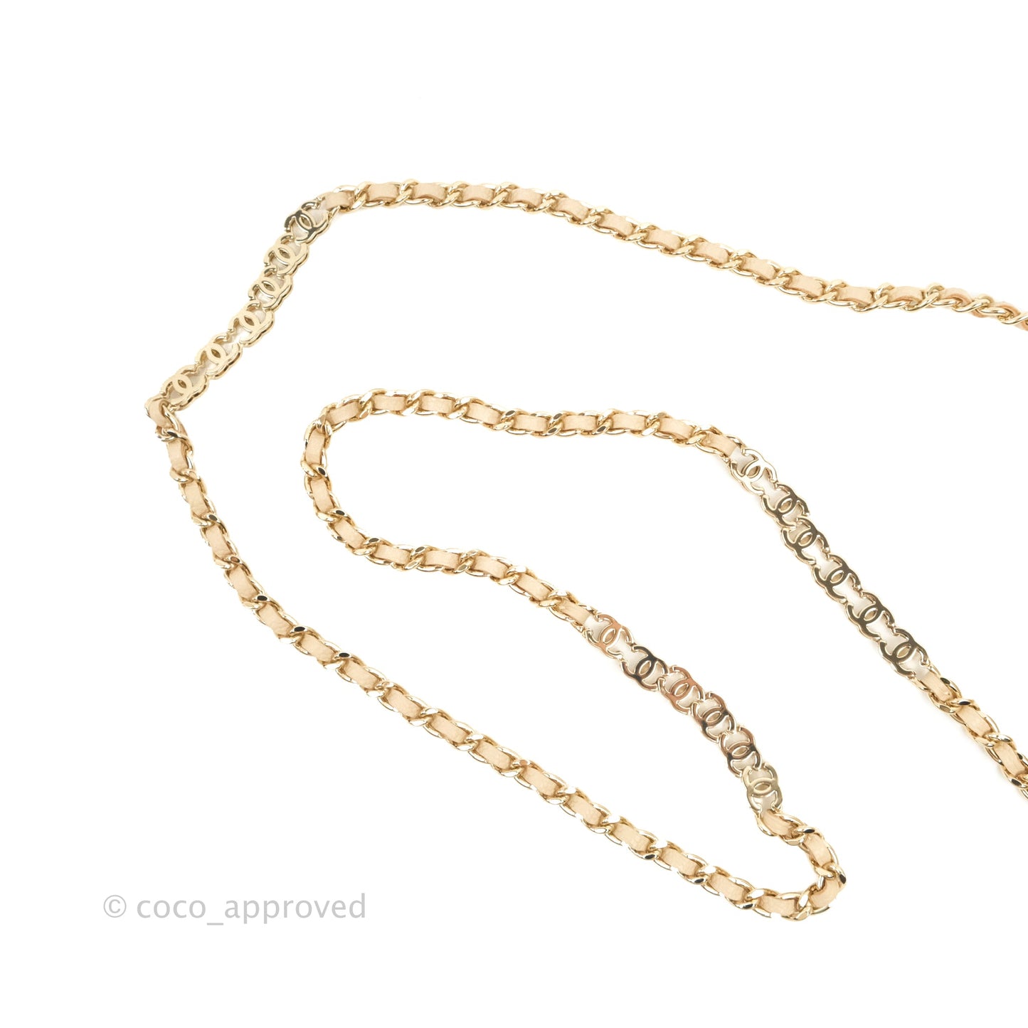 Chanel Quilted Card Holder with CC Chain Beige Caviar Gold Hardware