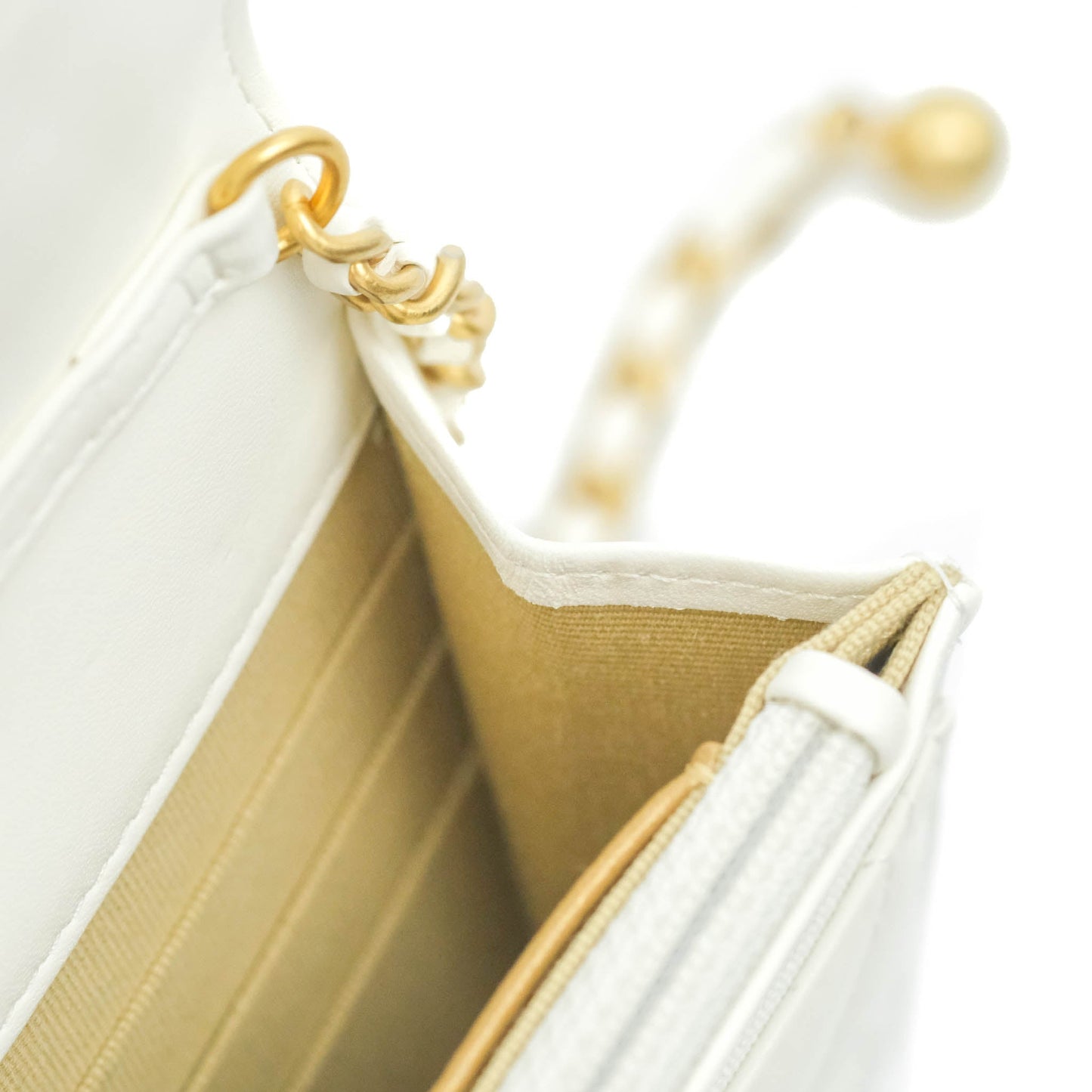 Chanel Quilted Pearl Crush Wallet on Chain WOC White Lambskin Aged Gold Hardware