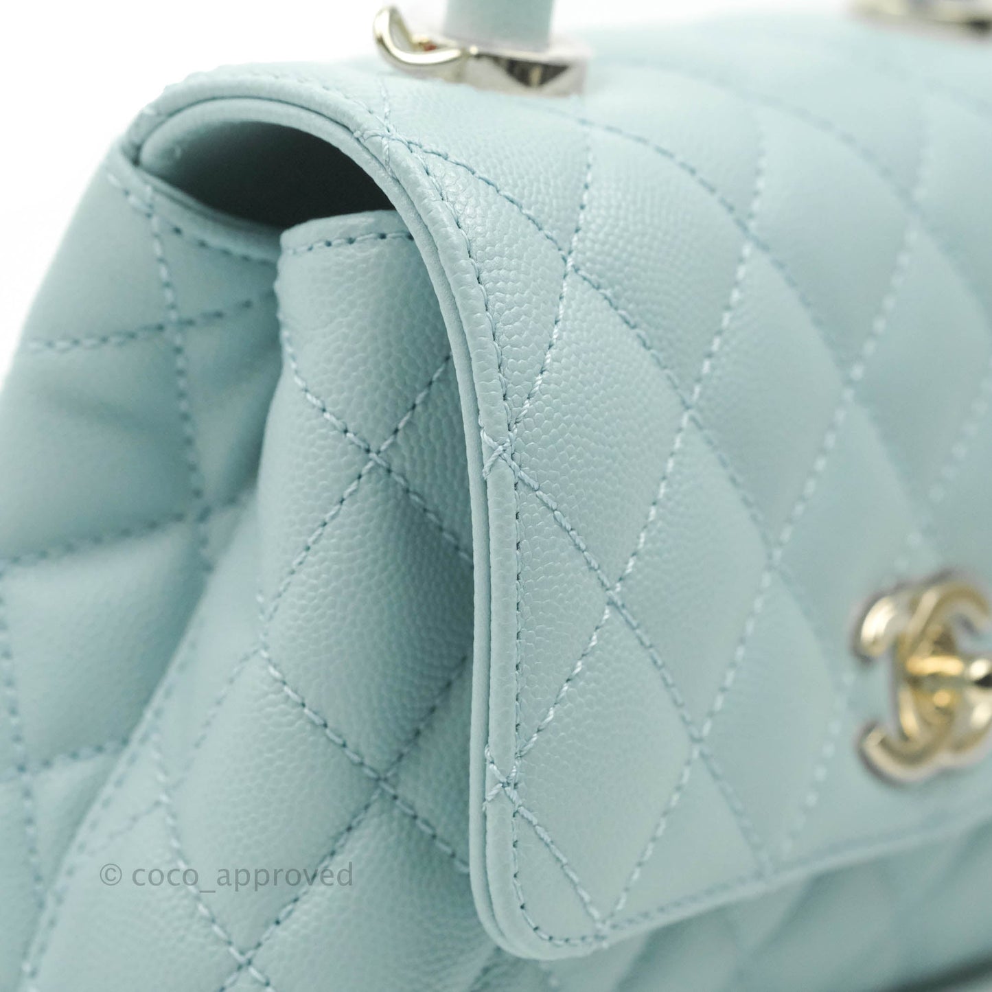 Chanel Mini Coco Handle Quilted Light Blue Caviar Gold Hardware