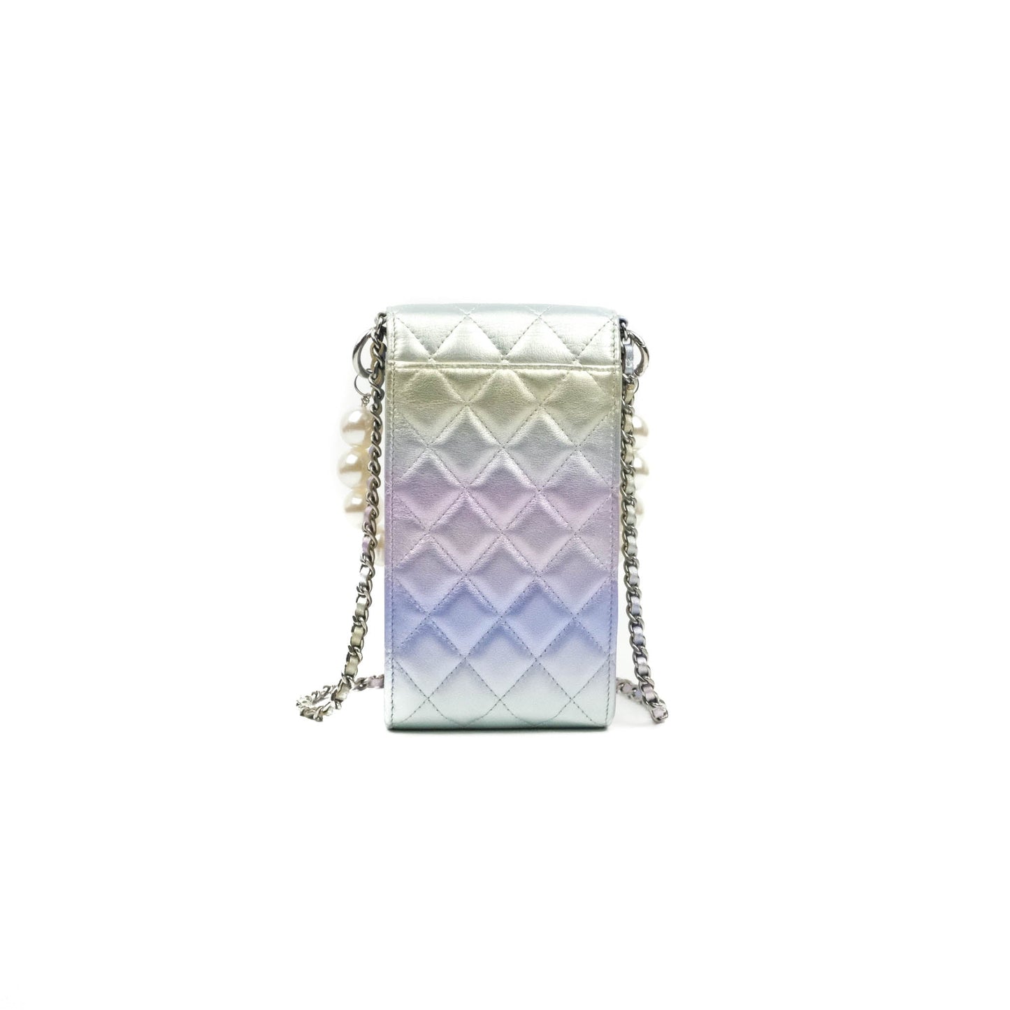 Chanel Classic Quilted Metallic Rainbow Lambskin Phone Holder Rainbow Hardware