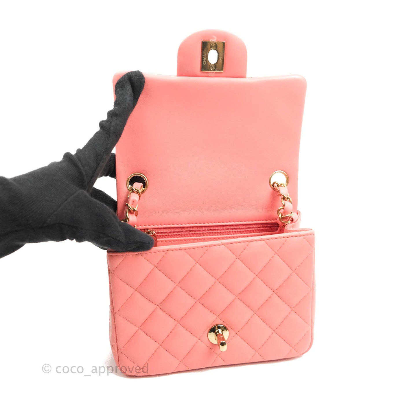 Chanel Quilted Mini Square Pink Lambskin Gold Hardware