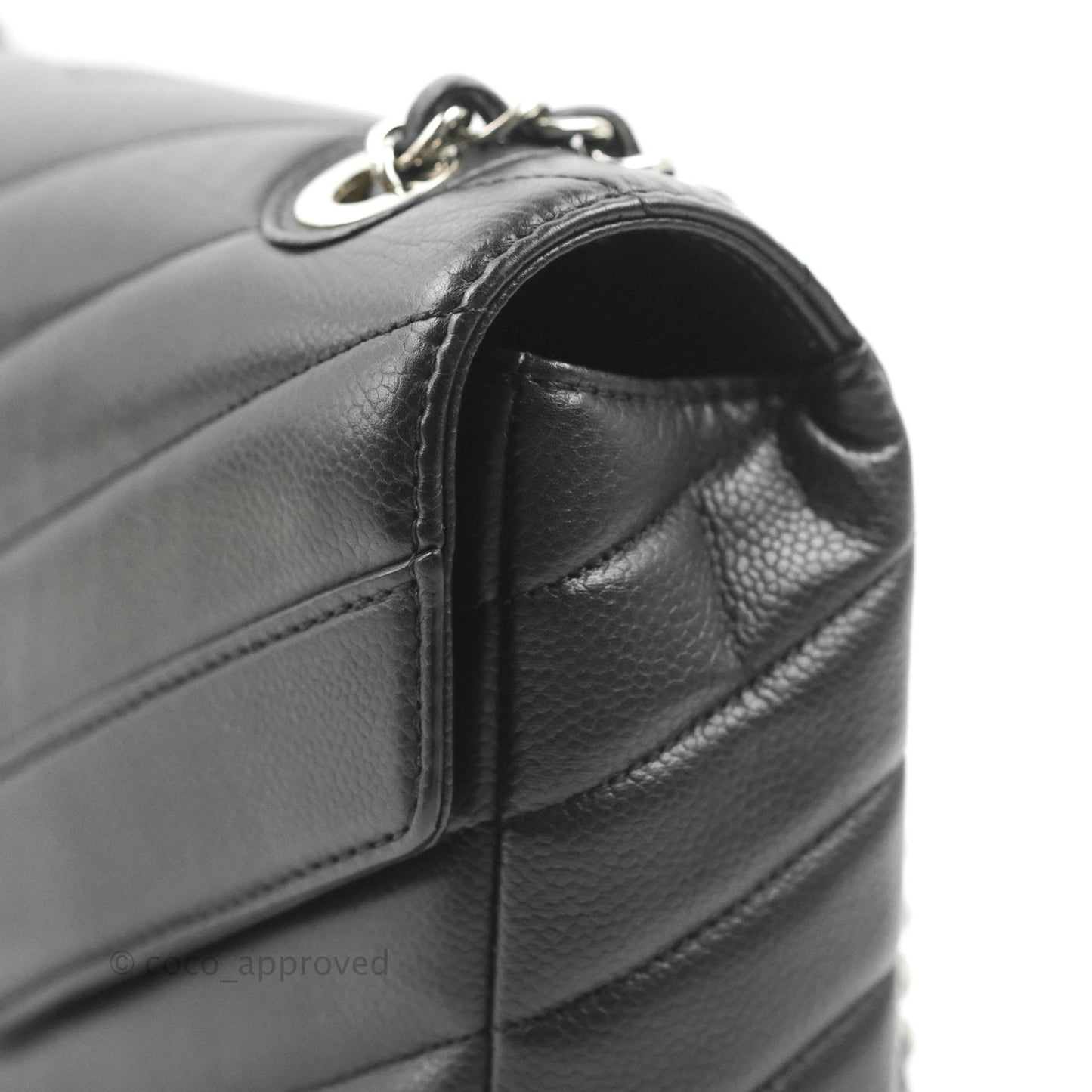 Chanel Medium Chevron Quilted Flap Black Grained Calfskin Silver Hardware