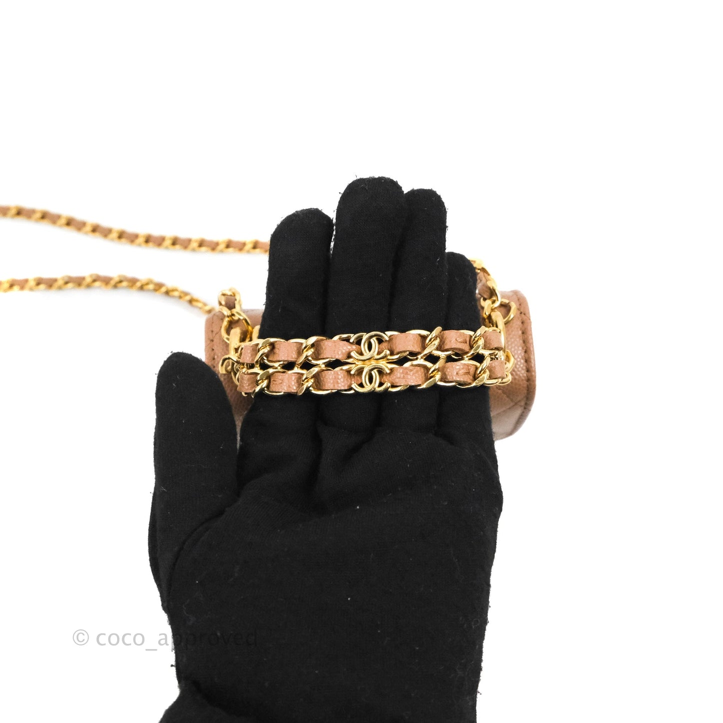 Chanel CC Chain Clutch with Chain Beige Caviar Gold Hardware