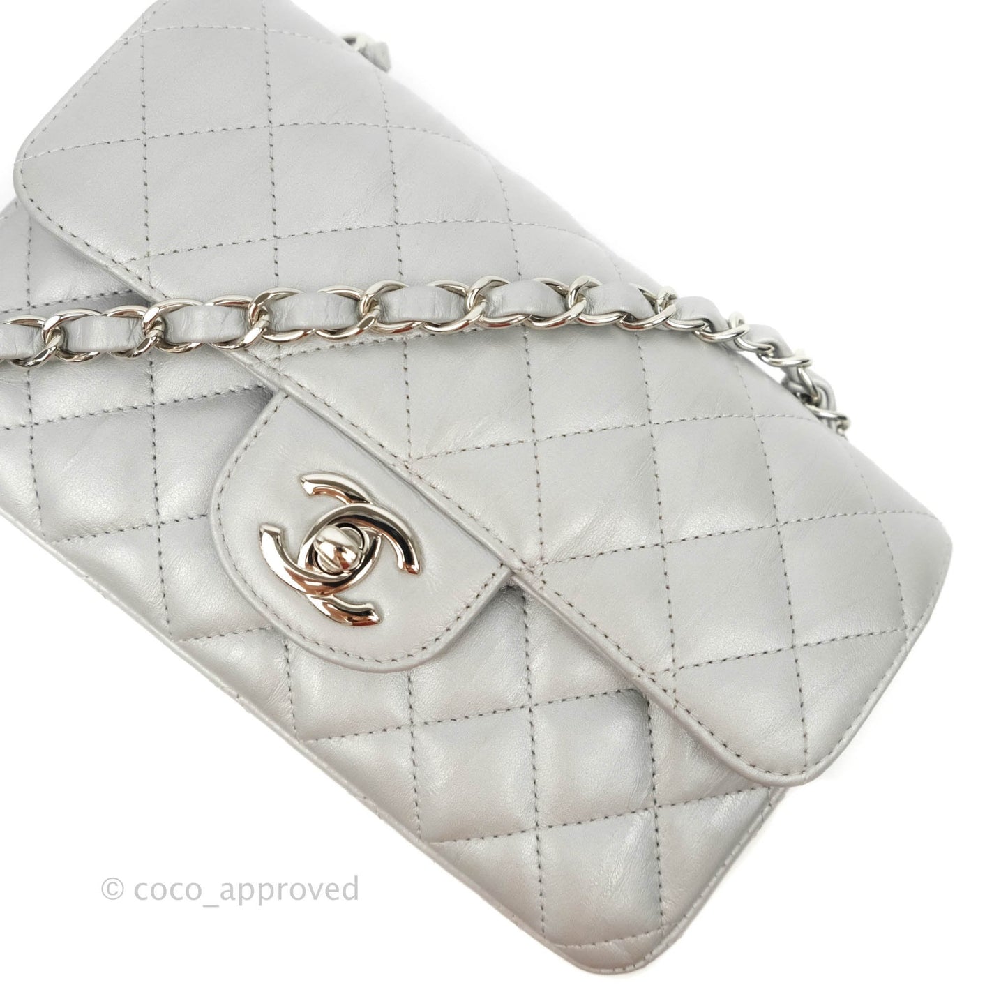Chanel Quilted Mini Rectangular Silver Crumpled Calfskin Silver Hardware