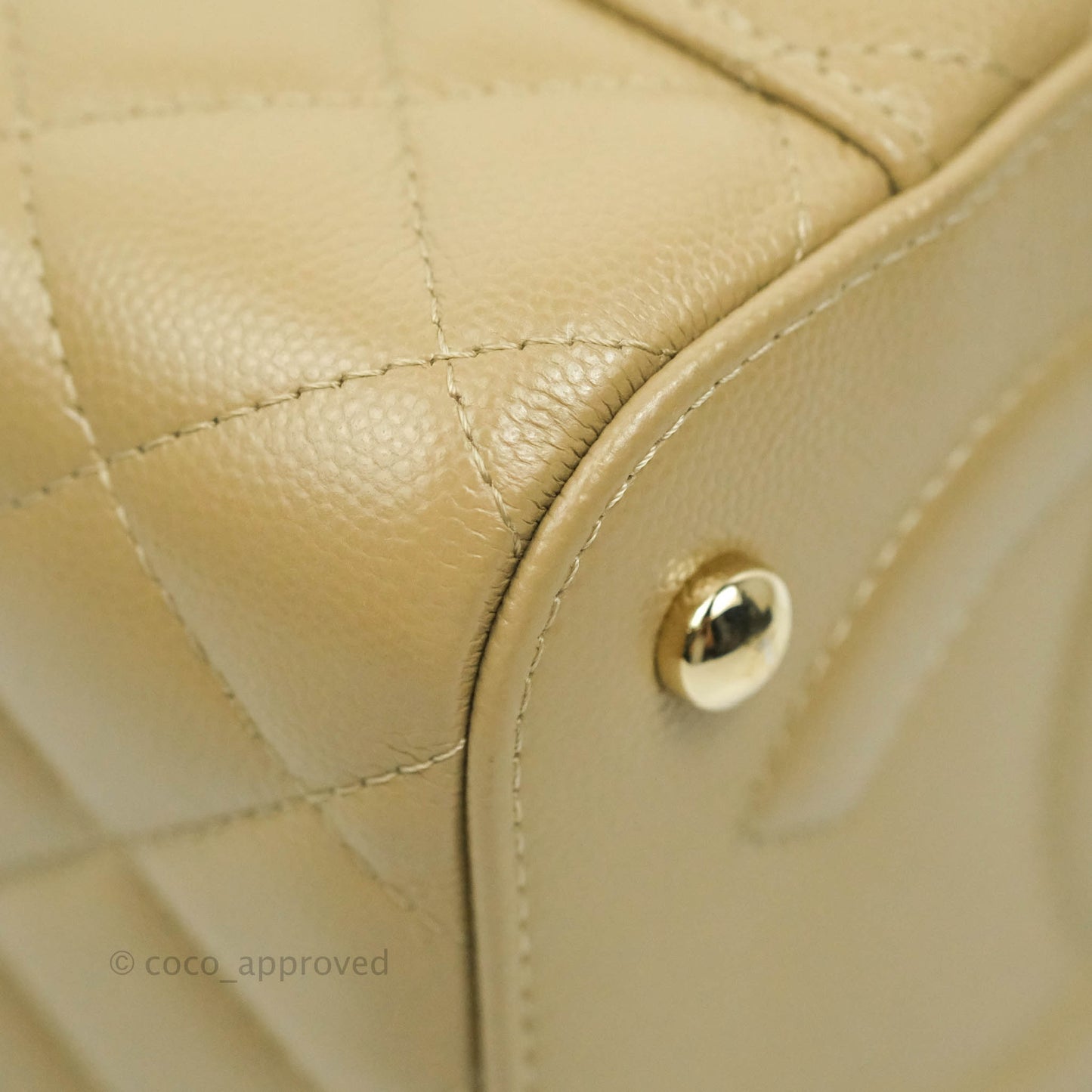 Chanel Small Quilted Top Handle Vanity Case Dark Beige Caviar Gold Hardware