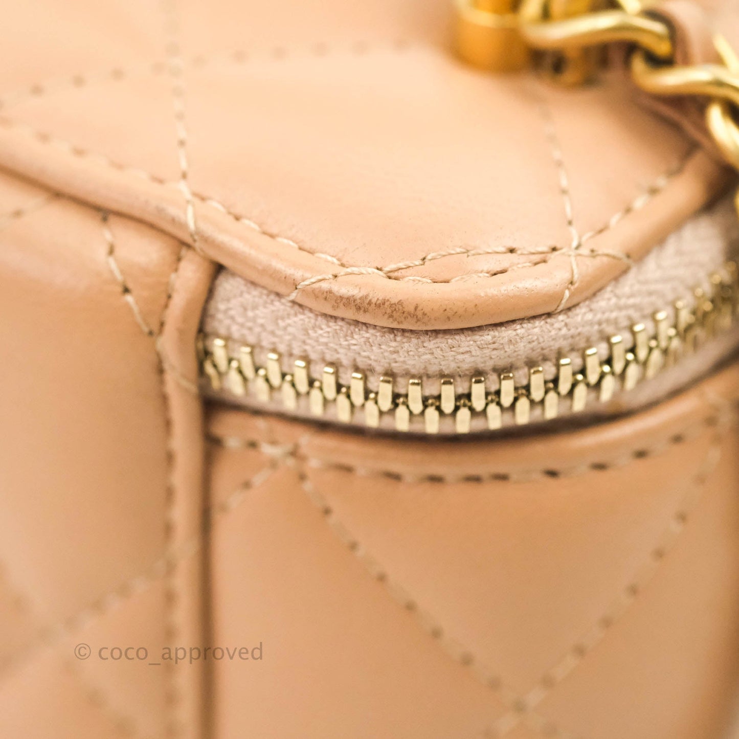 Chanel Mini Top Handle Vanity With Chain Beige Lambskin Aged Gold Hardware