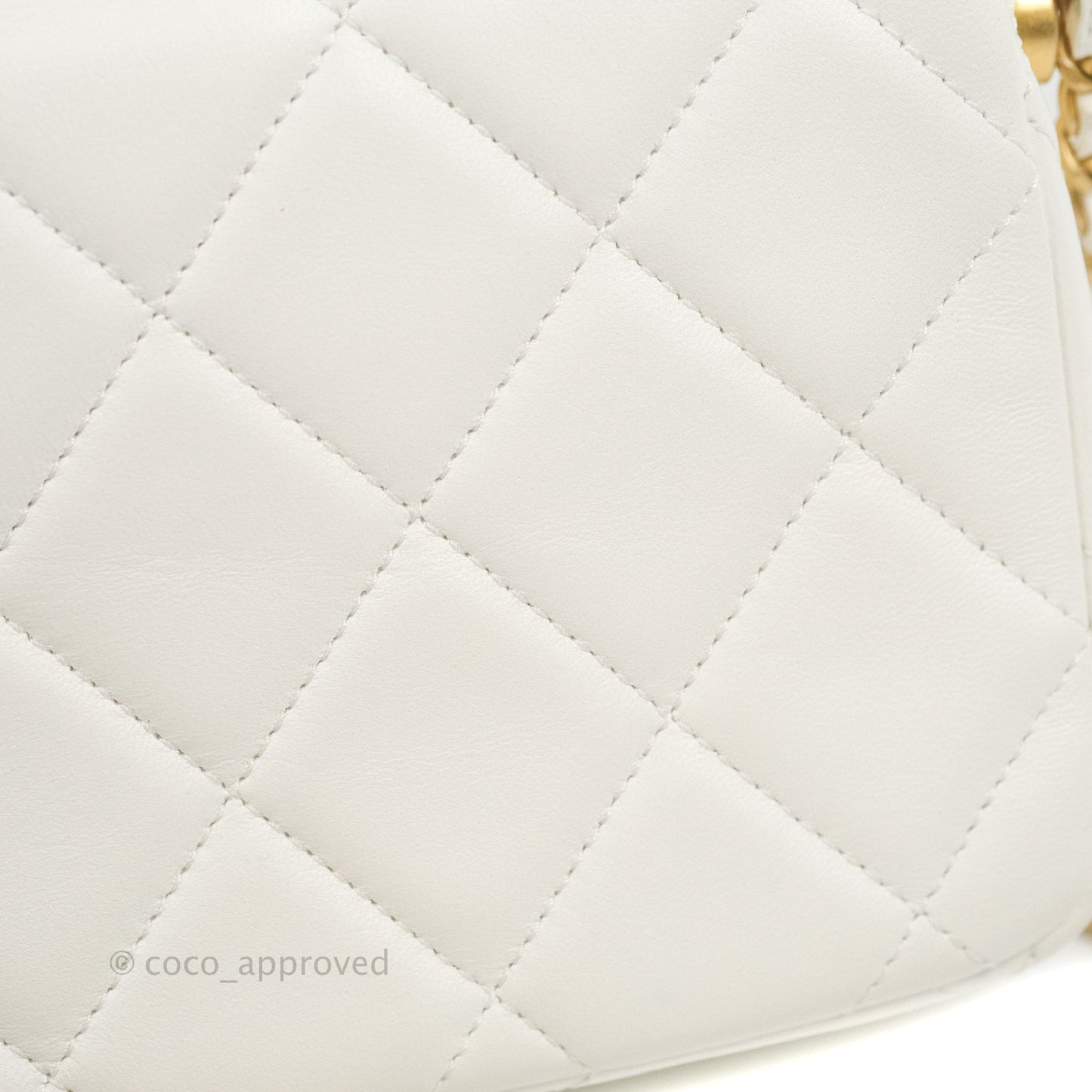 Chanel Quilted My Perfect Mini With Pearl White Lambskin Aged Gold Hardware