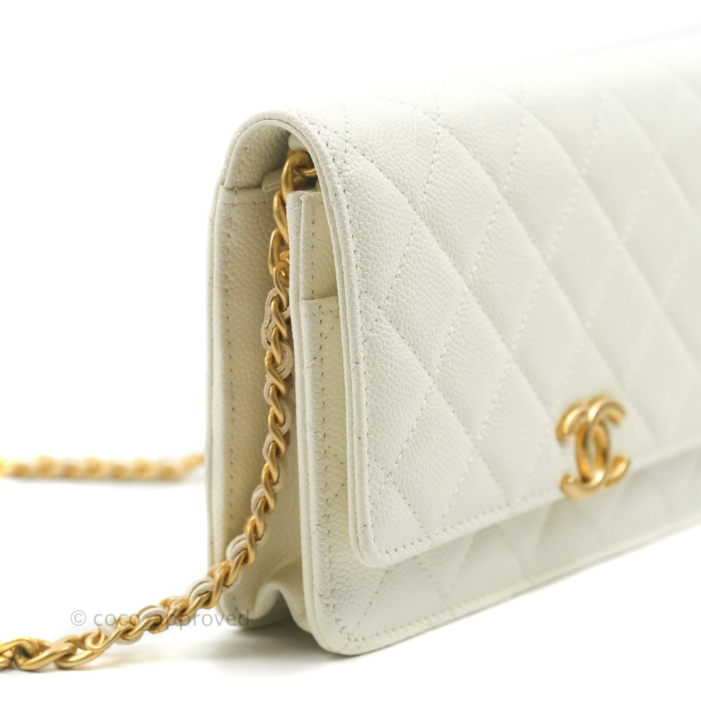Chanel Quilted Wallet On Chain WOC Melody Ivory White Caviar Gold Hardware