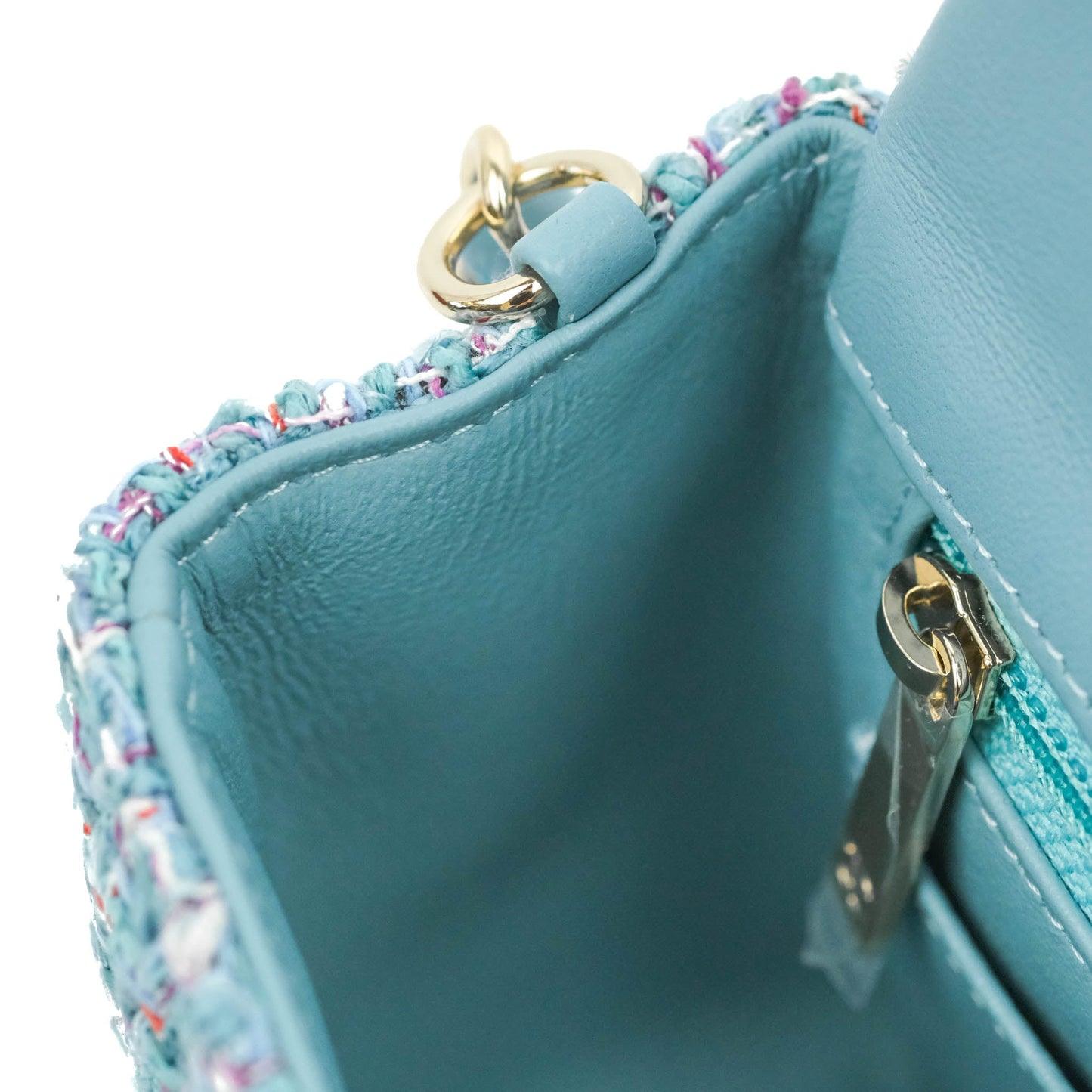 Chanel Quilted Mini Rectangular Flap Blue Tweed Gold Hardware