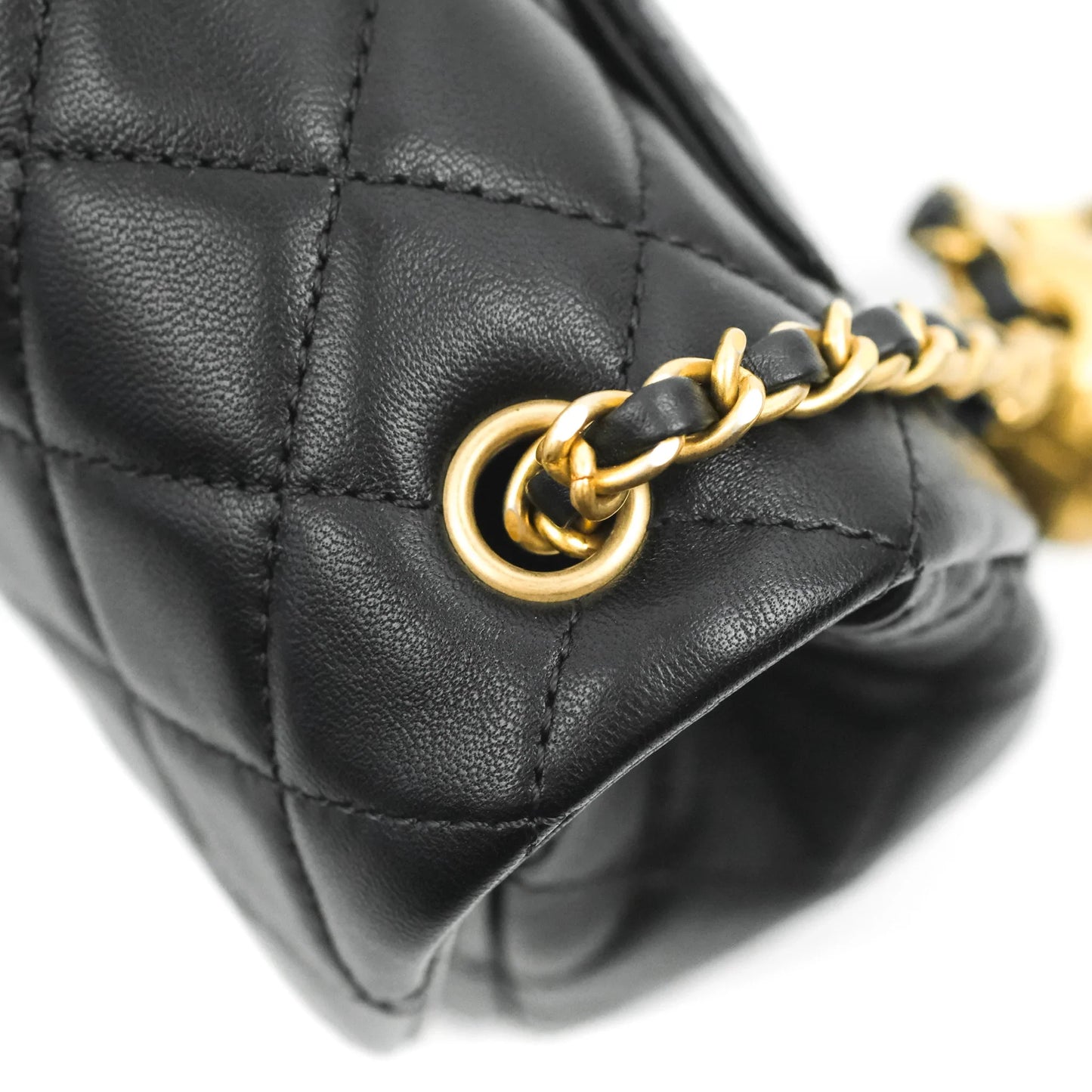Chanel Mini Rectangular Pearl Crush Quilted Black Lambskin Aged Gold Hardware