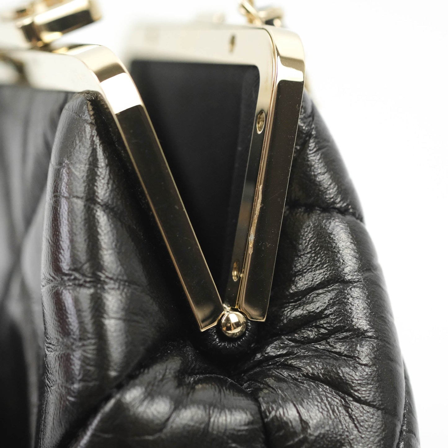 Chanel Kisslock Clutch with Chain Black Shiny Aged Lambskin Gold Hardware