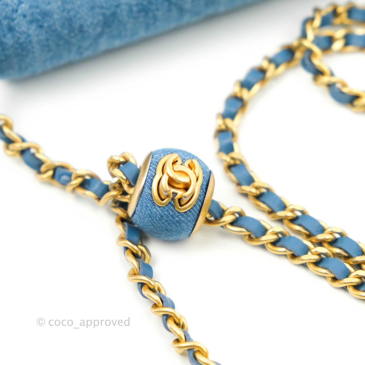 Chanel Quilted Pearl Crush Wallet on Chain WOC Denim Aged Gold Hardware