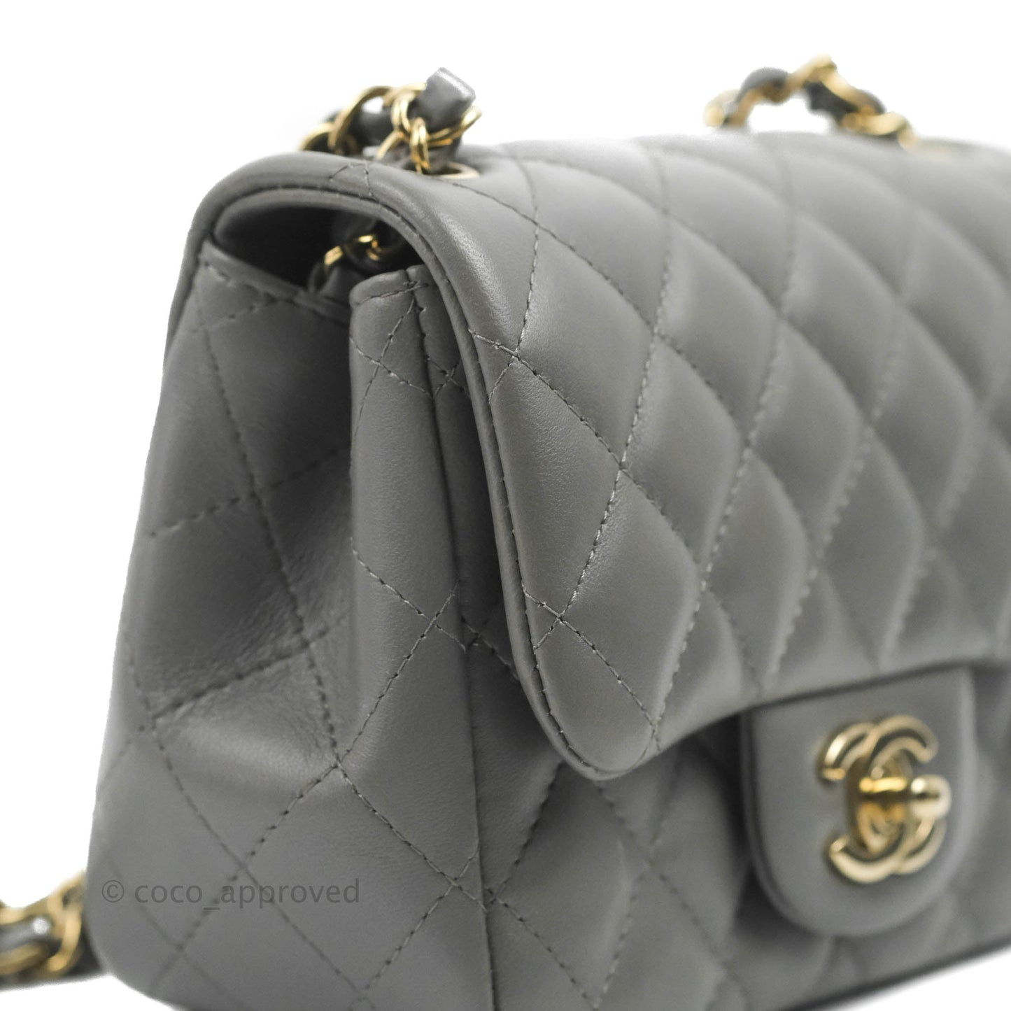 Chanel Quilted Mini Square Grey Lambskin Gold Hardware
