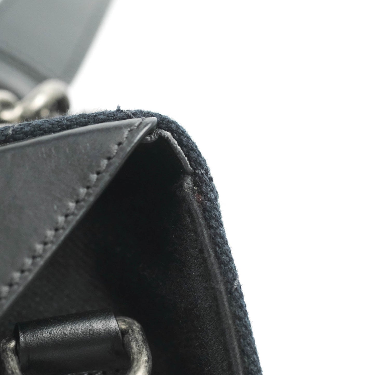 Chanel Quilted CC Top Handle with Chain Dark Navy Fabric Ruthenium Hardware 15P
