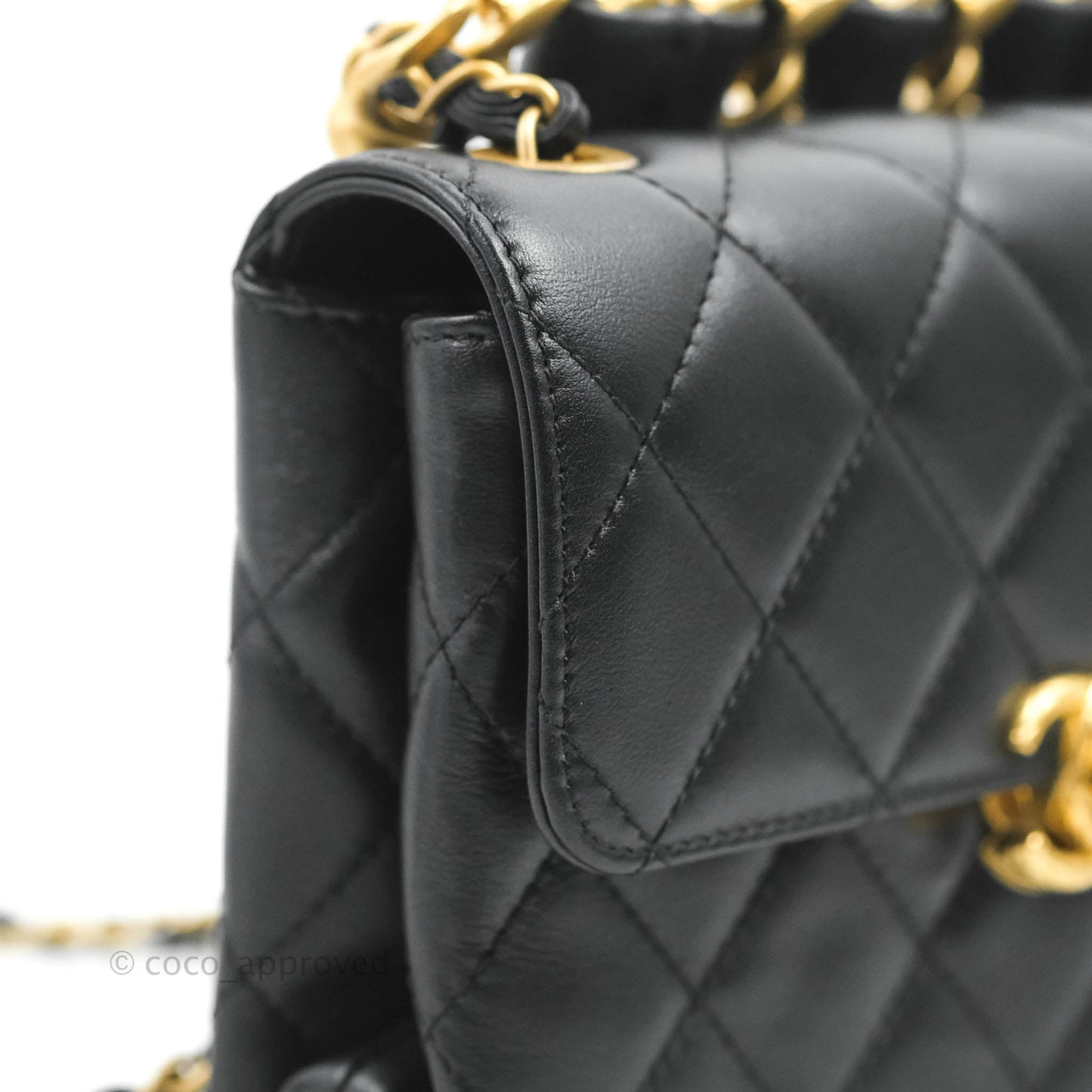 Chanel Small Chain Bar Flap Bag Black Calfskin Aged Gold Hardware