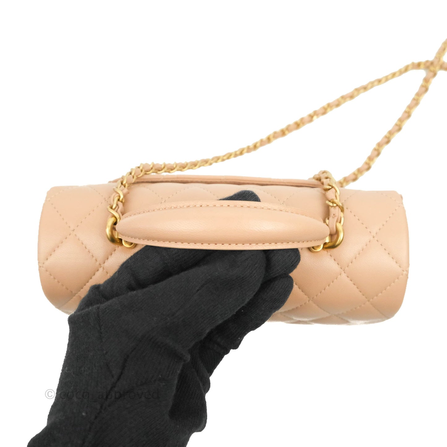 Chanel Top Handle Mini Rectangular Flap Bag Beige Lambskin Aged Gold Hardware