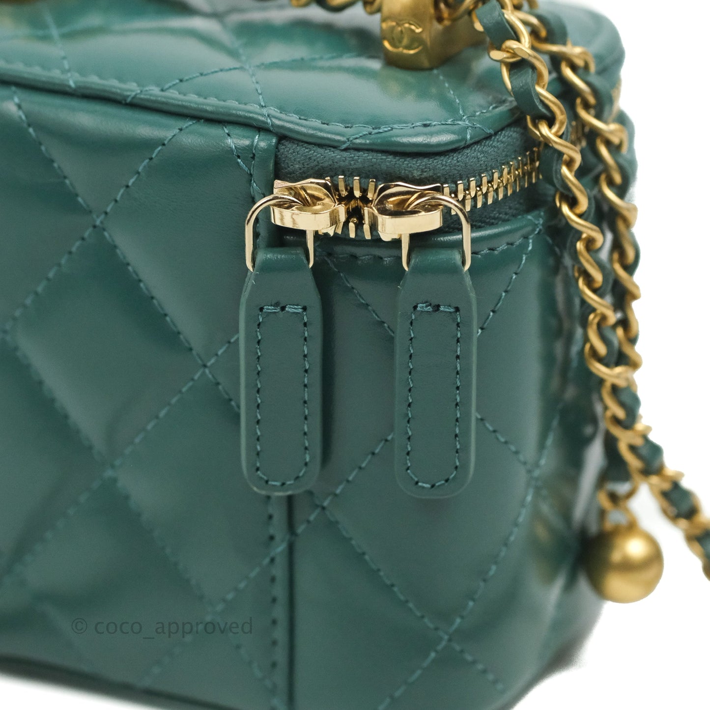 Chanel Quilted Mini Perfect Fit Vanity With Chain Calfskin Pine Green Aged Gold Hardware