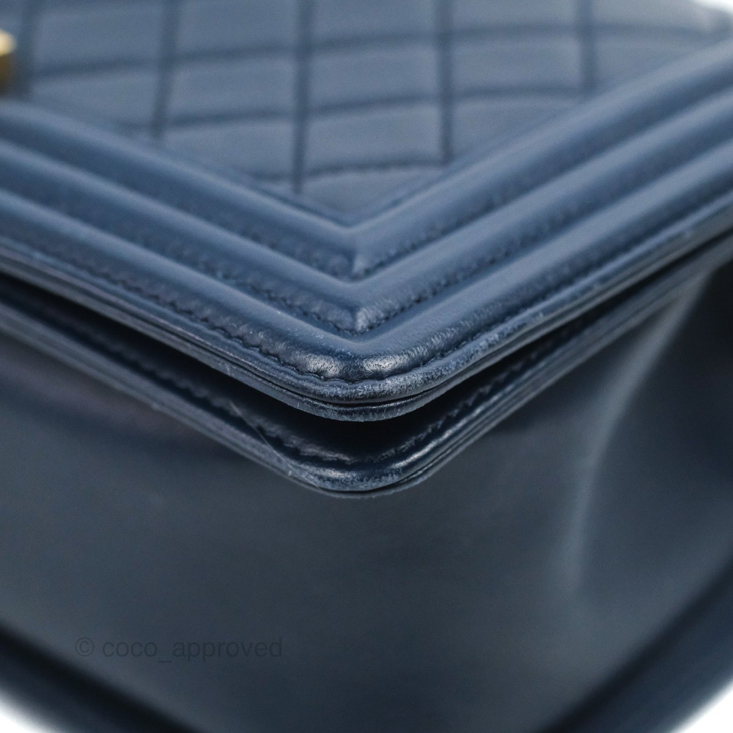 Chanel Quilted Medium Boy Navy Lambskin Aged Gold Hardware