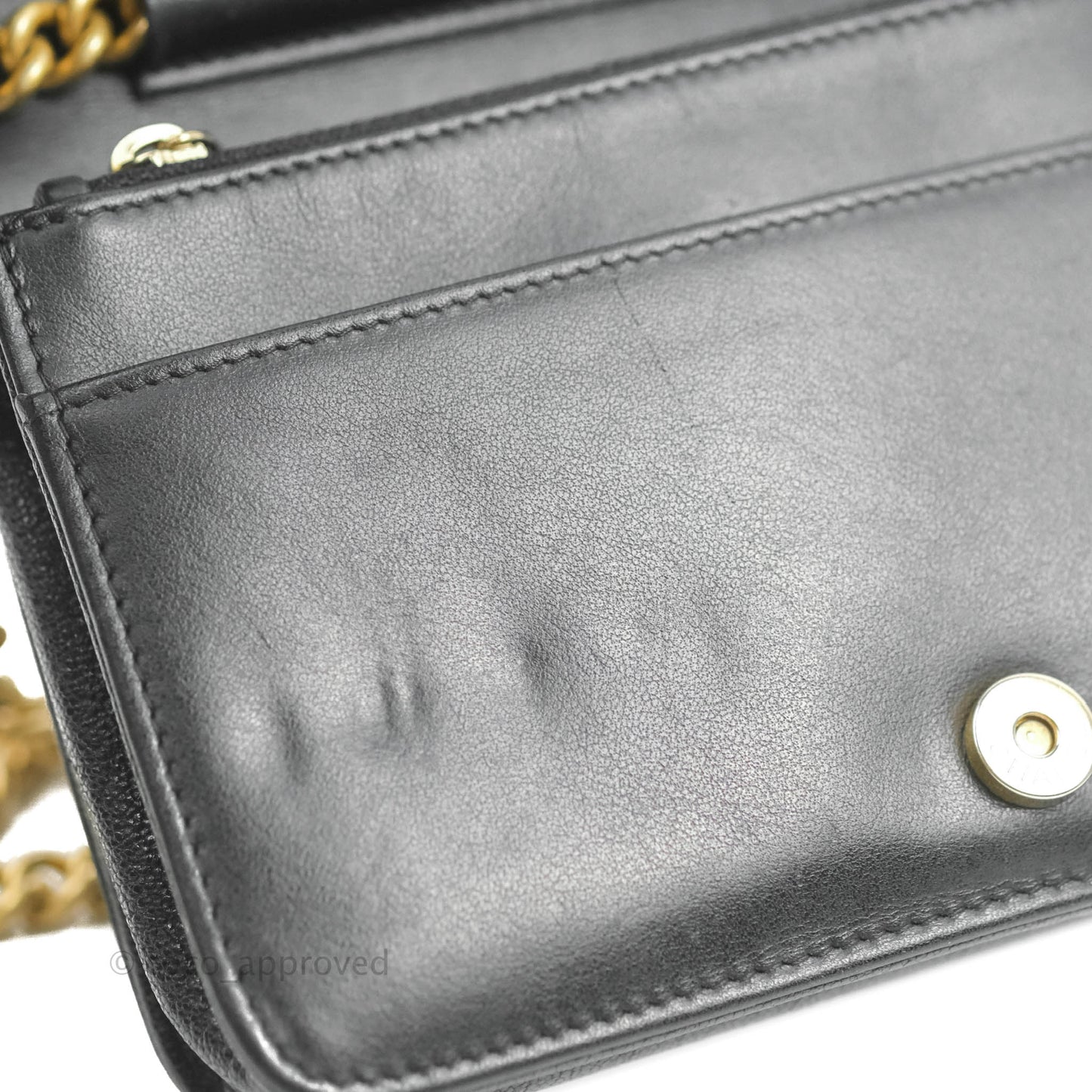 Chanel Quilted Boy Wallet on Chain WOC Black Caviar Aged Gold Hardware
