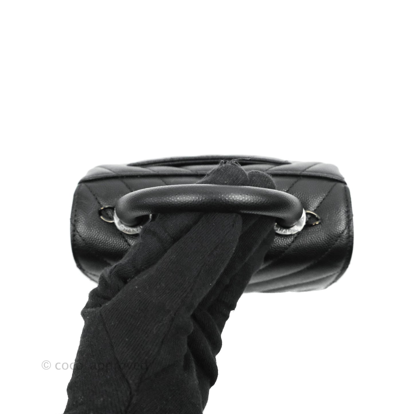 Chanel Mini Chevron Coco Handle Bag So Black Caviar