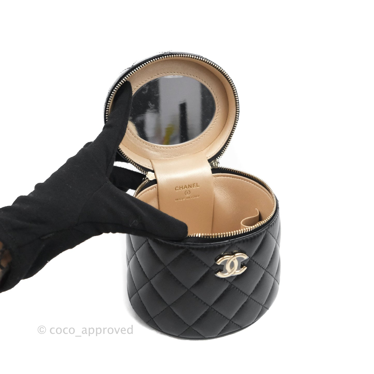 Chanel Small Top Handle Vanity Case Black Shiny Lambskin Gold Hardware 22S