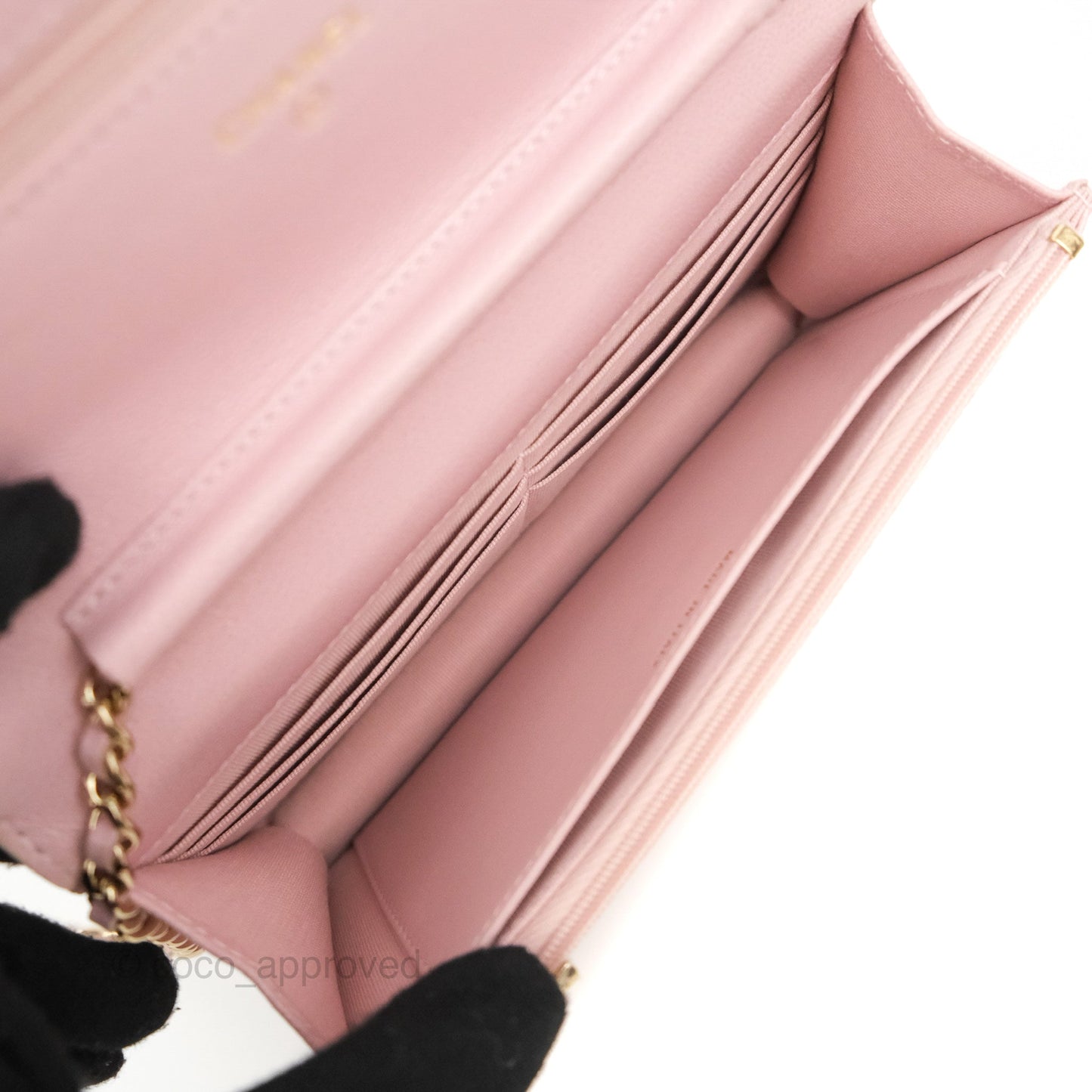Chanel Quilted Wallet on Chain WOC Light Pink Caviar Gold Hardware