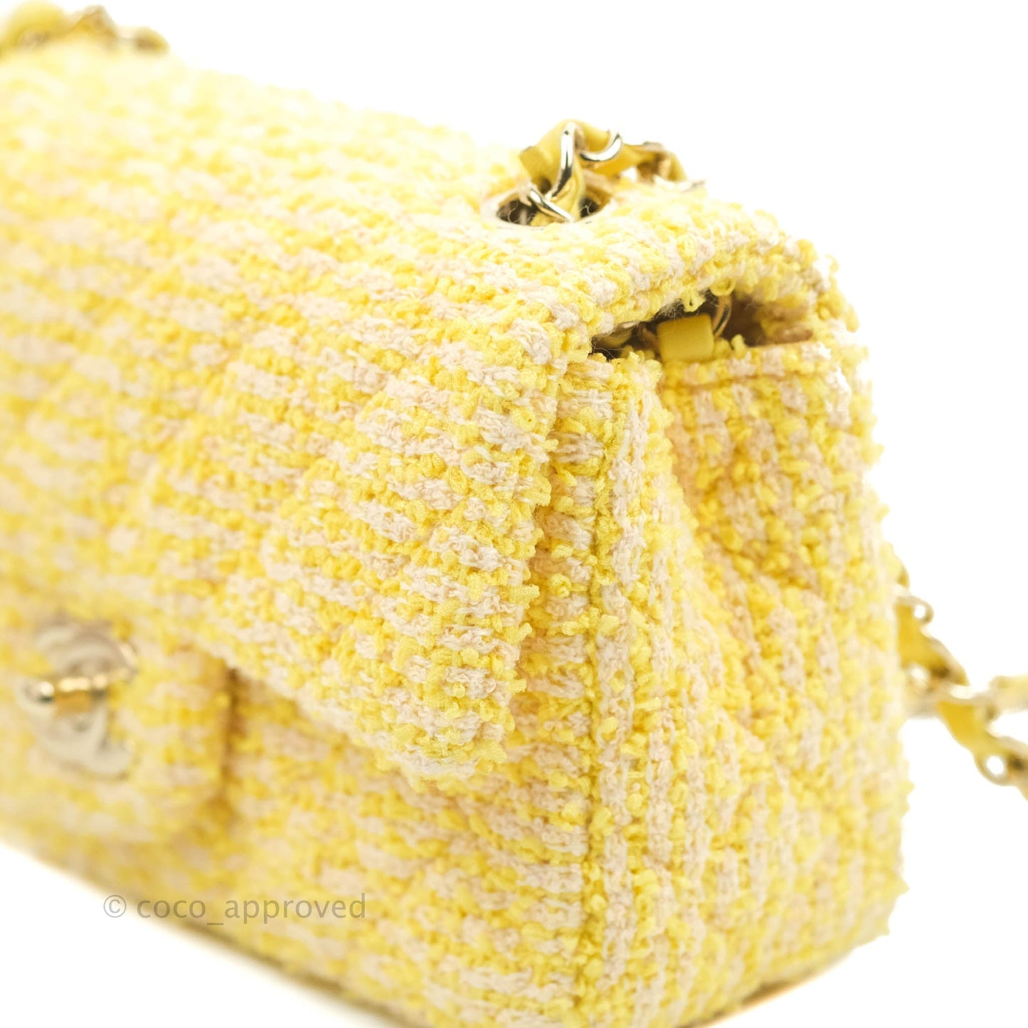 Chanel Classic Mini Rectangular Flap Yellow Tweed Gold Hardware
