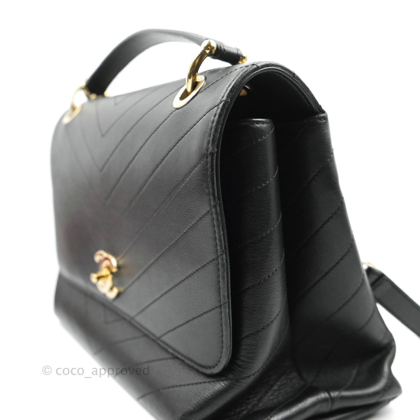 Chanel Chevron Top Handle Black Calfskin Gold Hardware