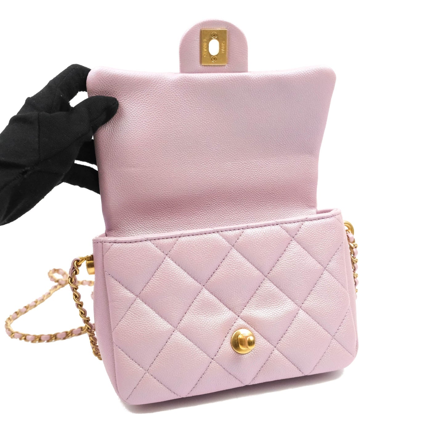 Chanel Quilted My Perfect Mini Iridescent Pink Caviar Aged Gold Hardware 21K