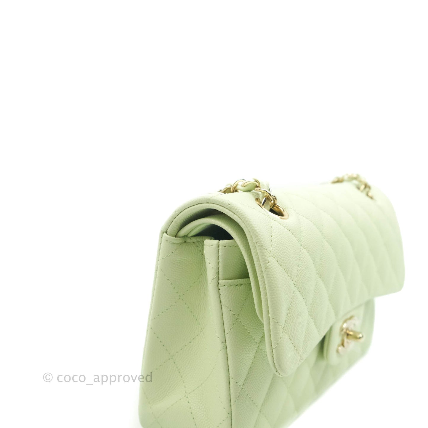 Chanel Small Classic Quilted Flap Pastel Green Caviar Gold Hardware
